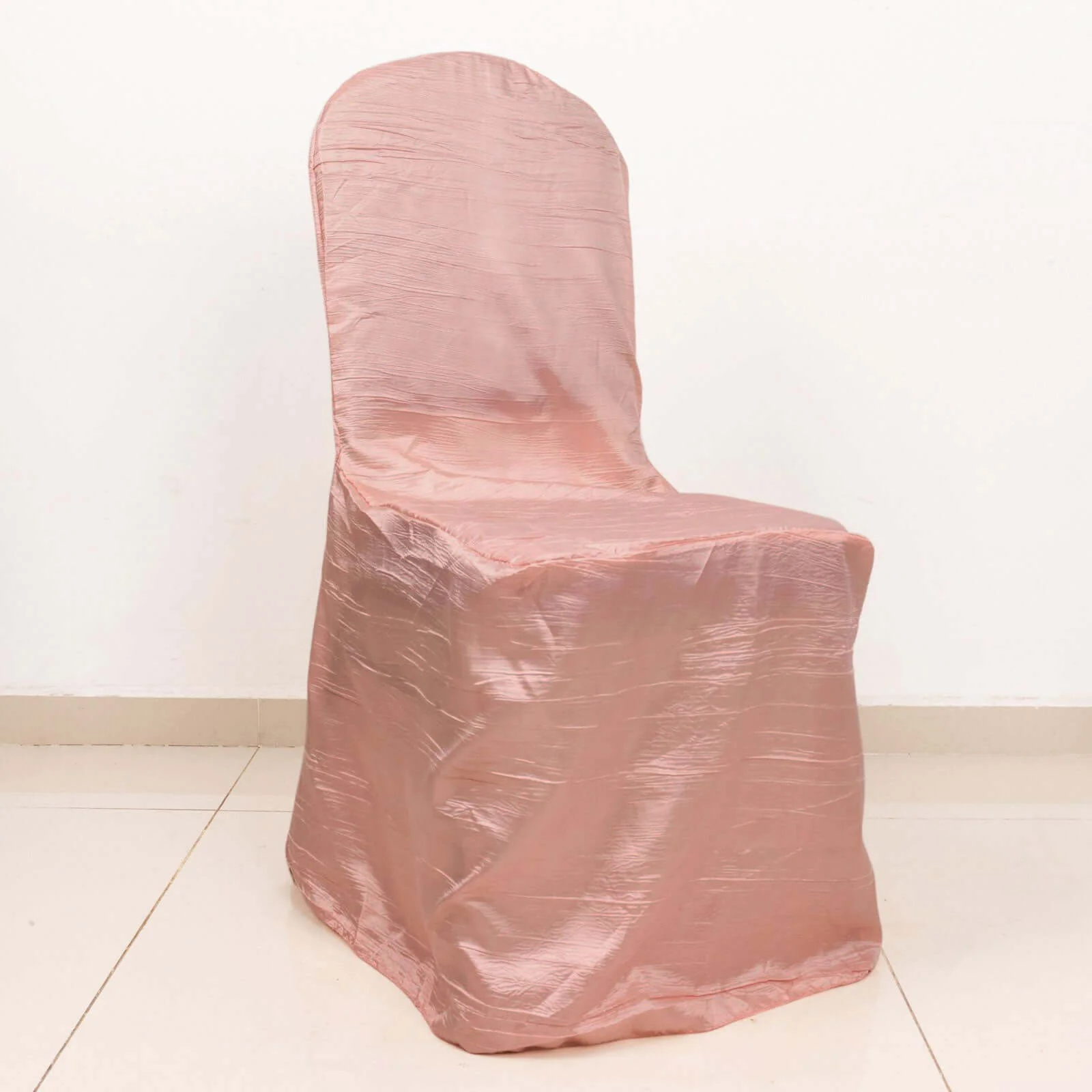 Crinkle Crushed Taffeta Banquet Chair Cover Dusty Rose - Reusable Slipcover - Image 2