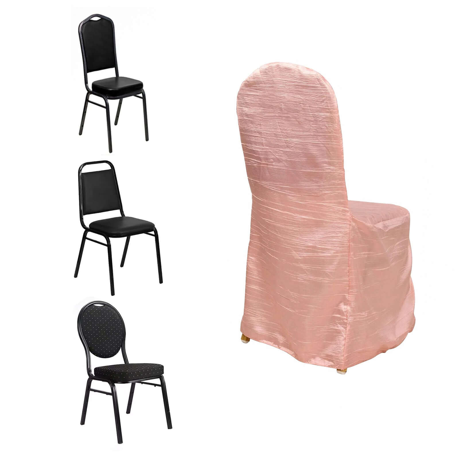 Crinkle Crushed Taffeta Banquet Chair Cover Dusty Rose - Reusable Slipcover - Image 6
