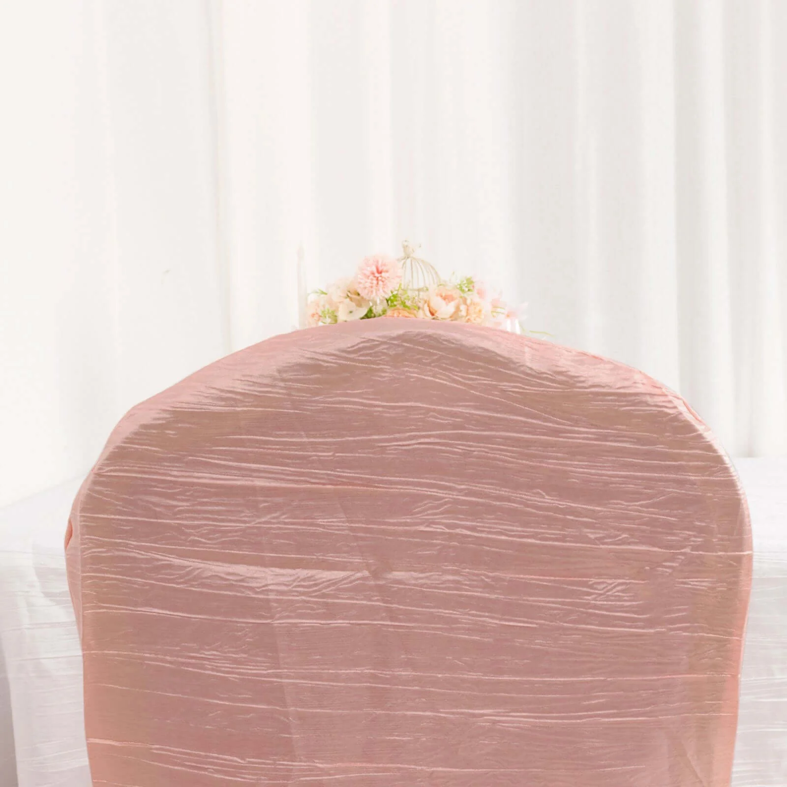 Crinkle Crushed Taffeta Banquet Chair Cover Dusty Rose - Reusable Slipcover - Image 7
