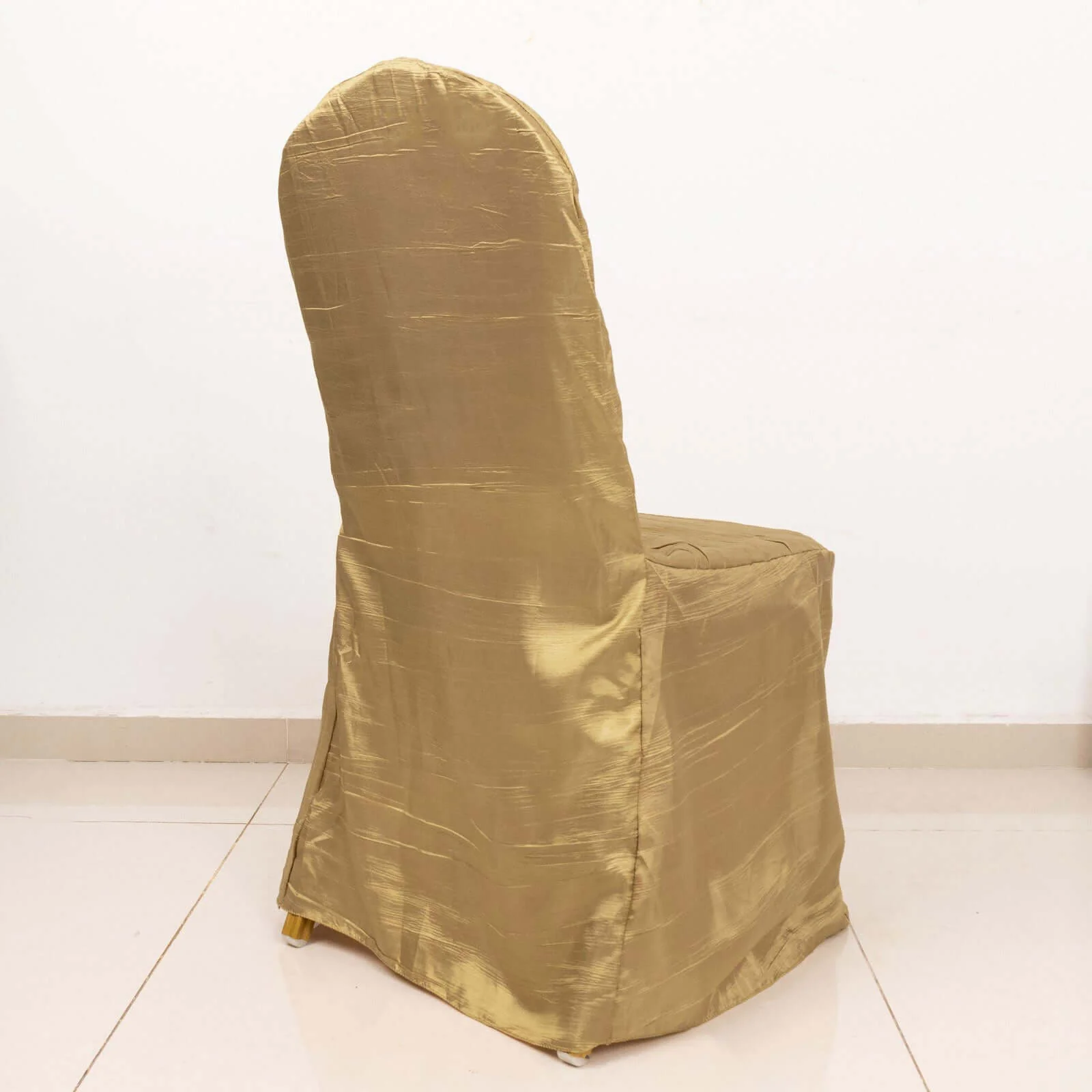 Crinkle Crushed Taffeta Banquet Chair Cover Gold - Reusable Slipcover - Image 11