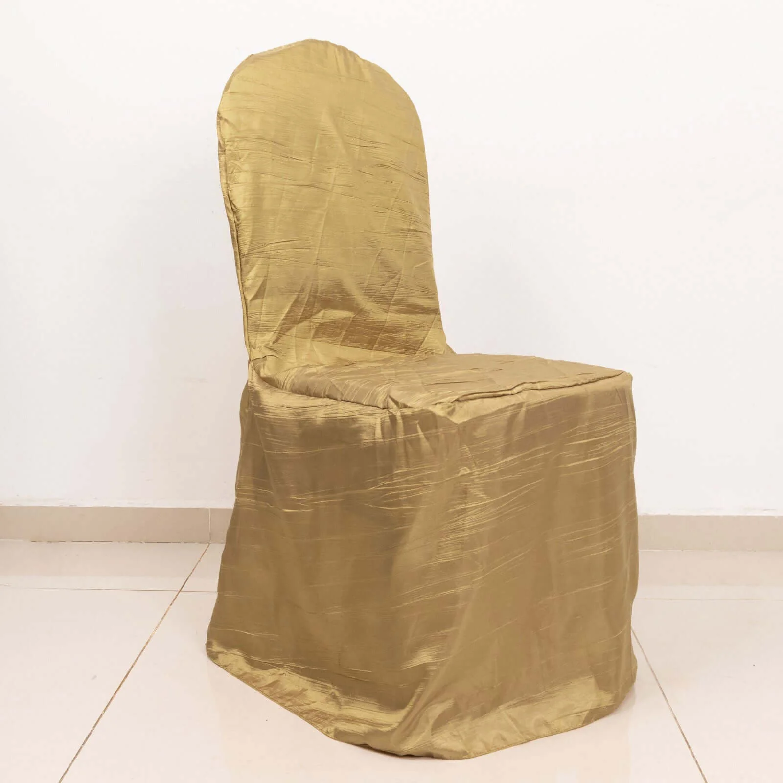 Crinkle Crushed Taffeta Banquet Chair Cover Gold - Reusable Slipcover - Image 2