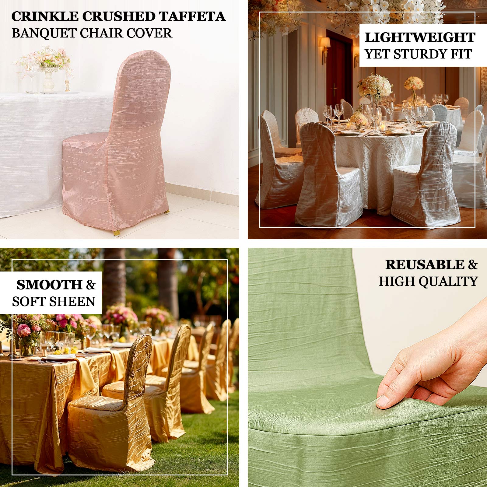 Crinkle Crushed Taffeta Banquet Chair Cover Gold - Reusable Slipcover - Image 4