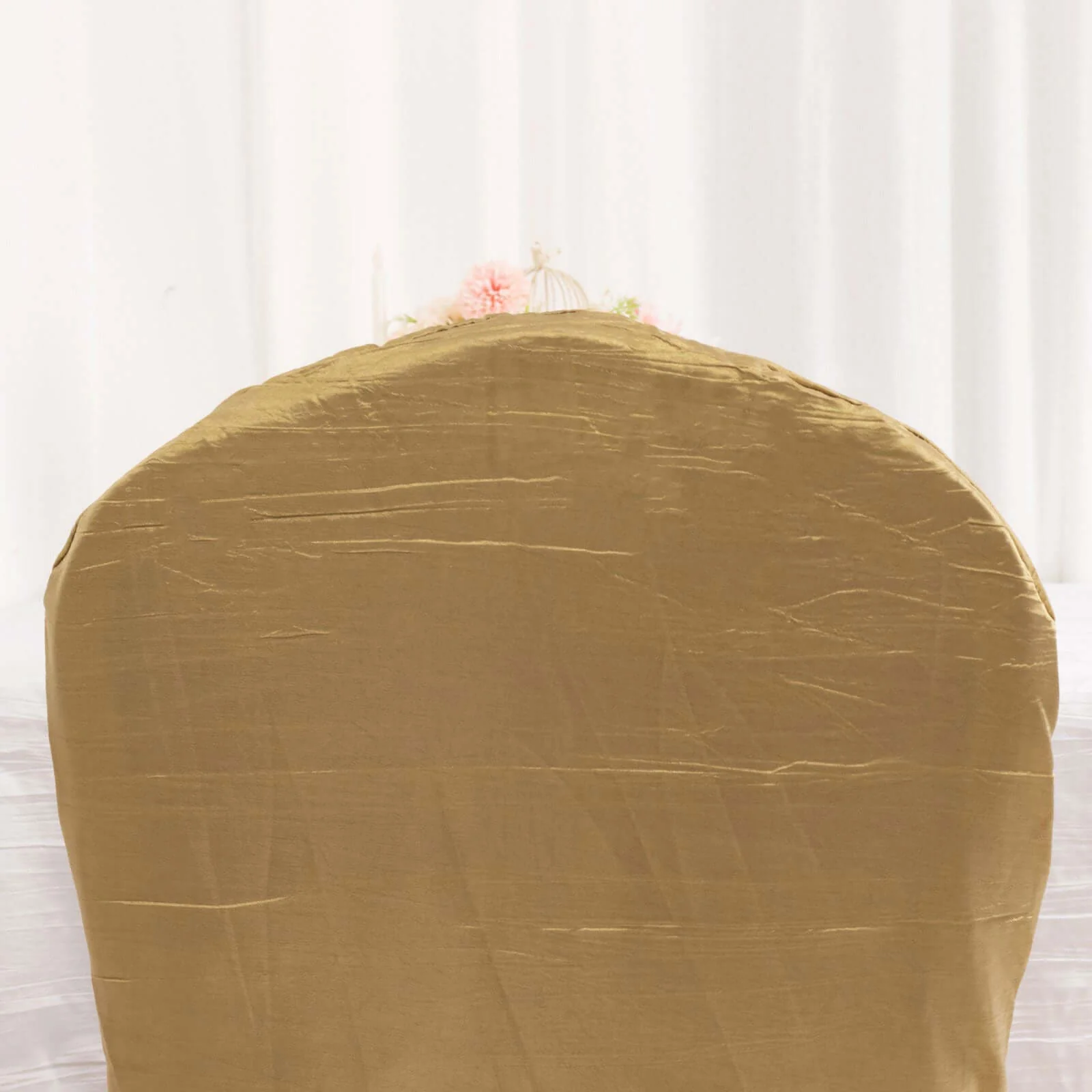 Crinkle Crushed Taffeta Banquet Chair Cover Gold - Reusable Slipcover - Image 7