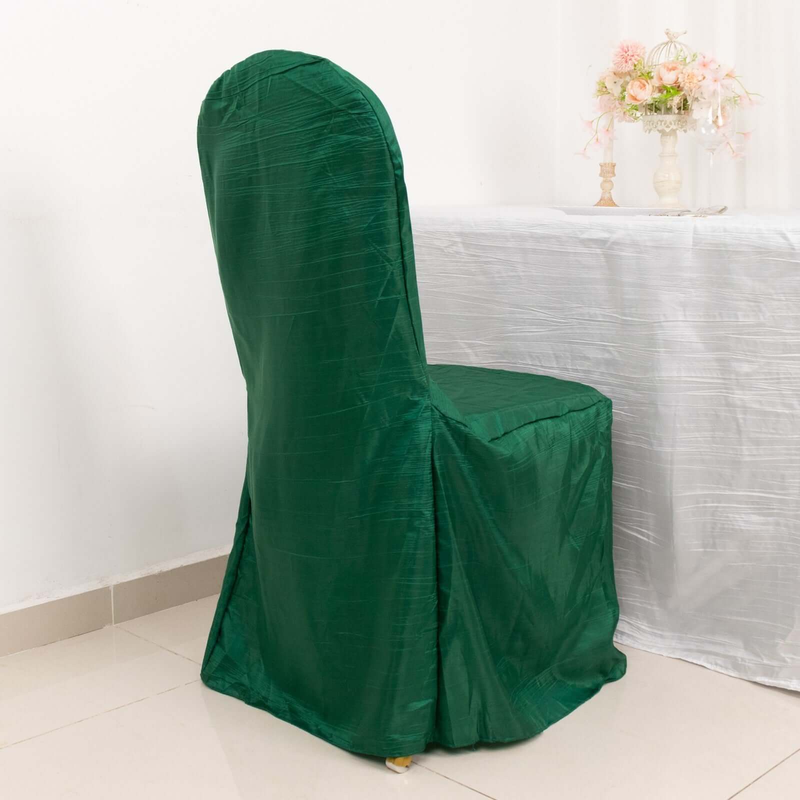Crinkle Crushed Taffeta Banquet Chair Cover Hunter Emerald Green - Reusable Slipcover - Image 10
