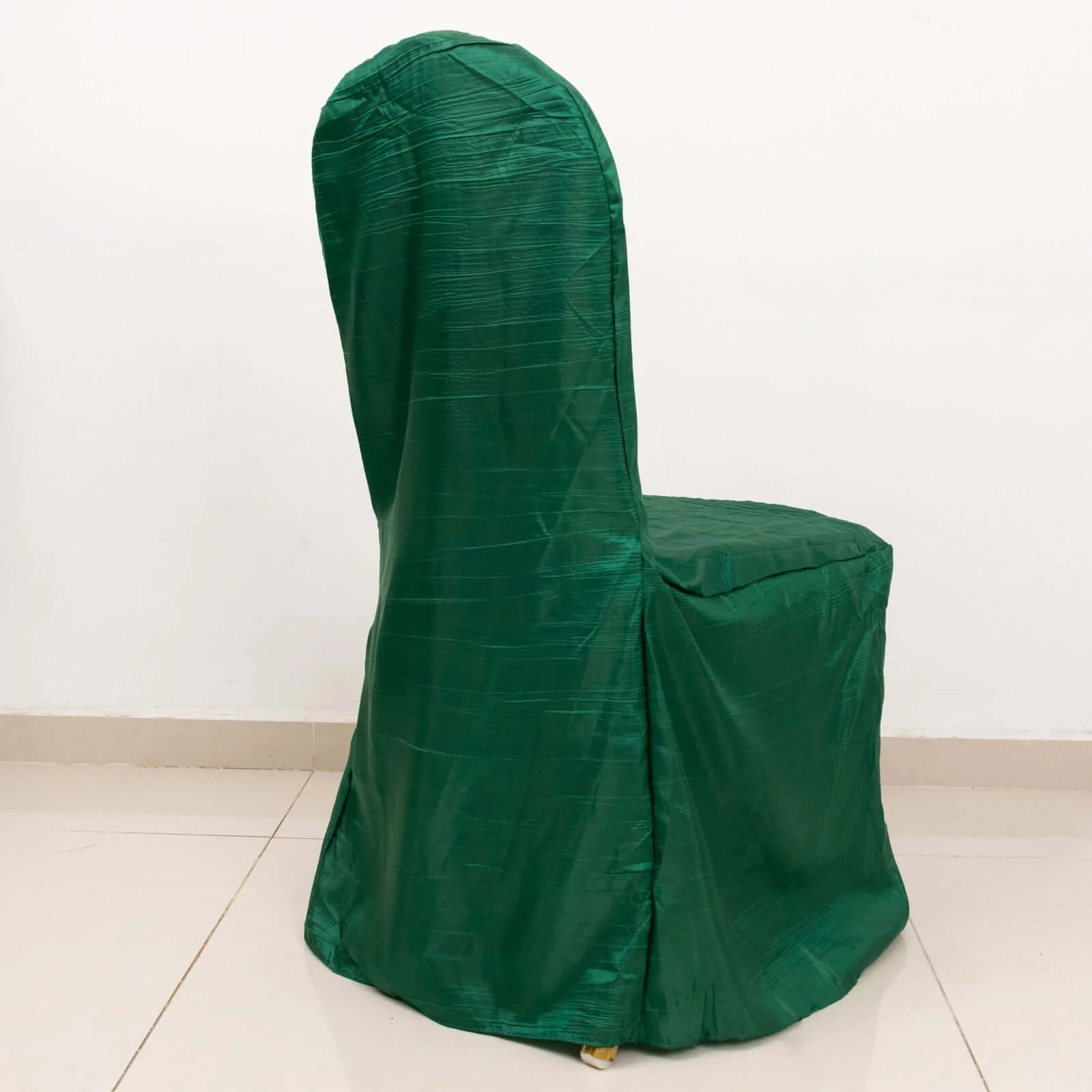Crinkle Crushed Taffeta Banquet Chair Cover Hunter Emerald Green - Reusable Slipcover - Image 11