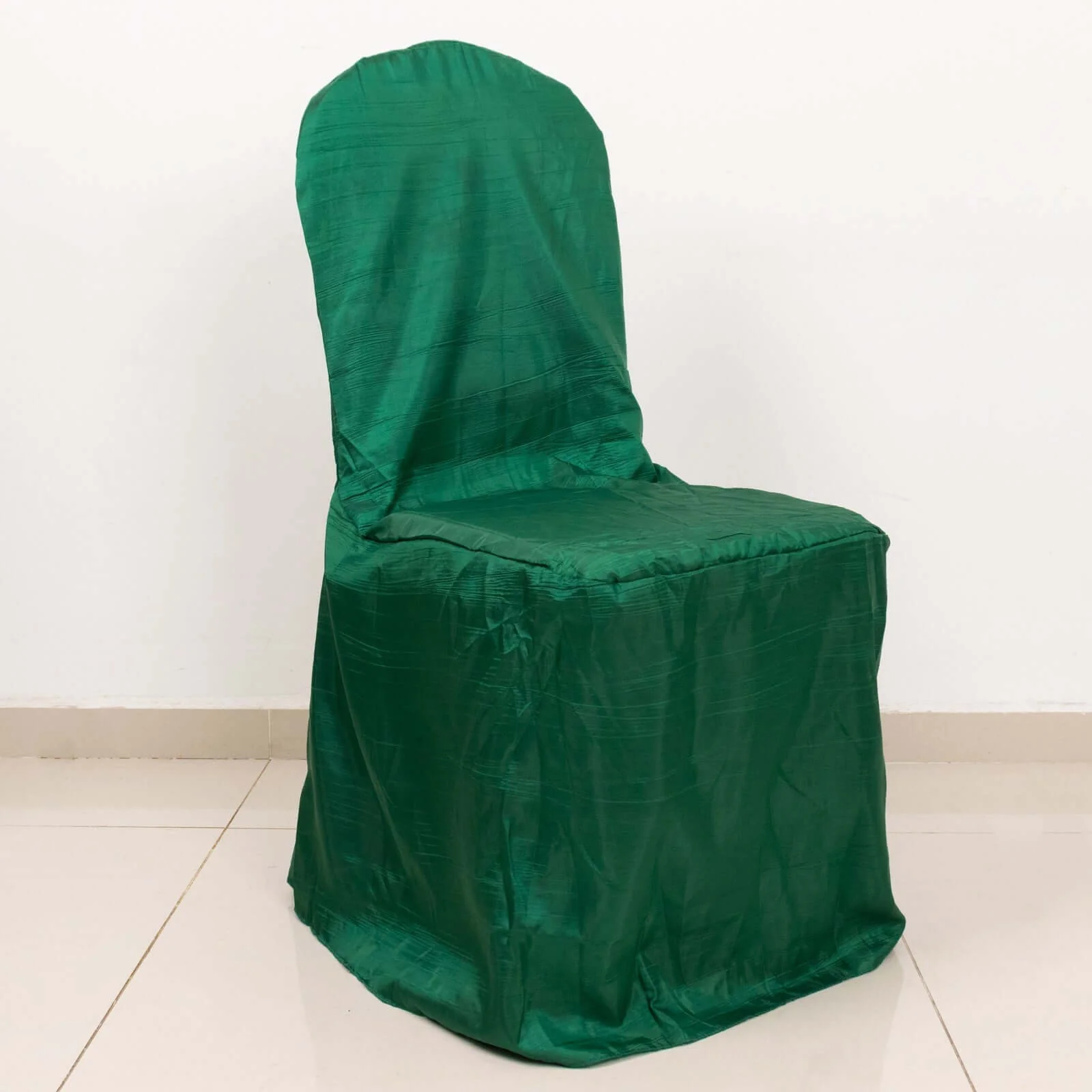 Crinkle Crushed Taffeta Banquet Chair Cover Hunter Emerald Green - Reusable Slipcover - Image 2