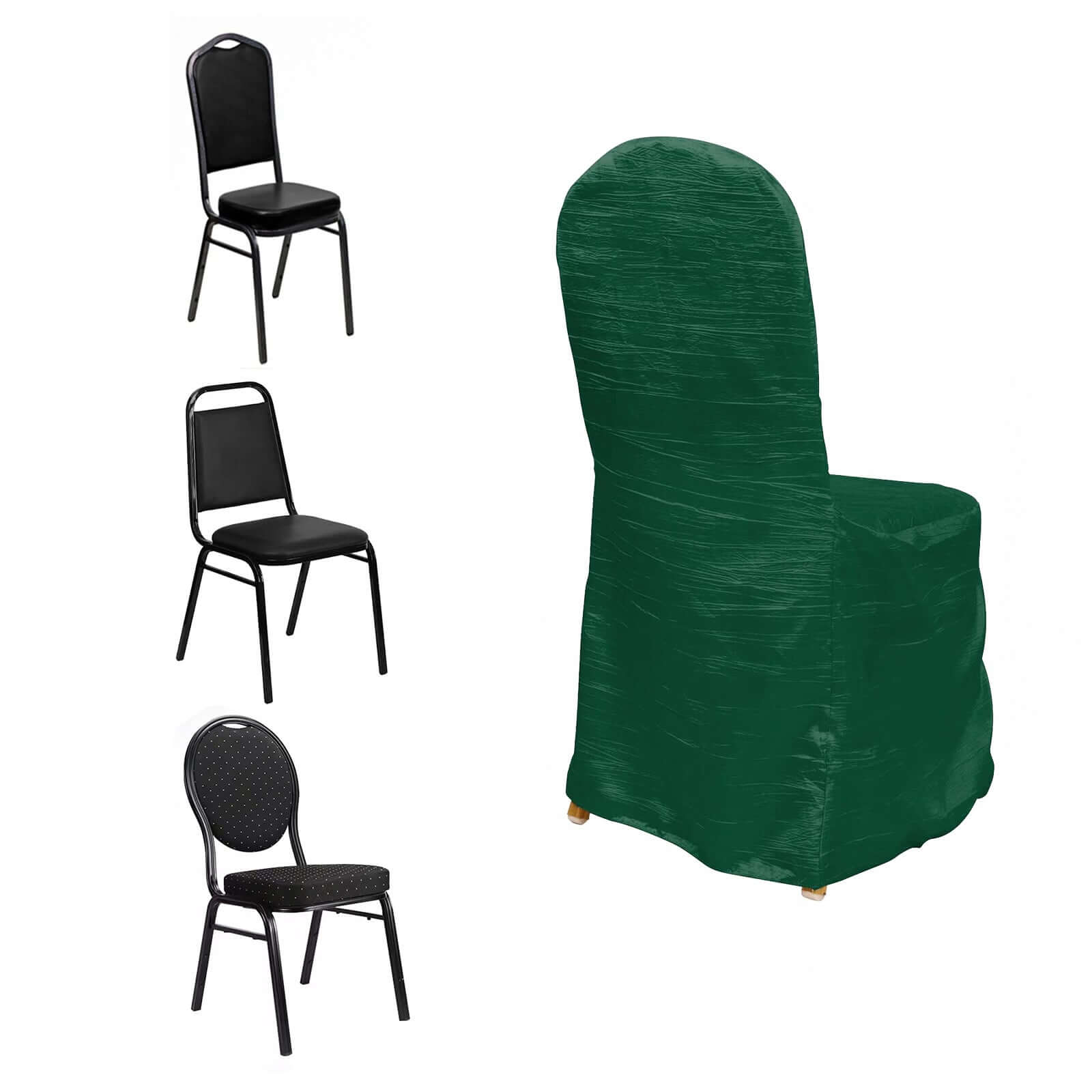 Crinkle Crushed Taffeta Banquet Chair Cover Hunter Emerald Green - Reusable Slipcover - Image 6