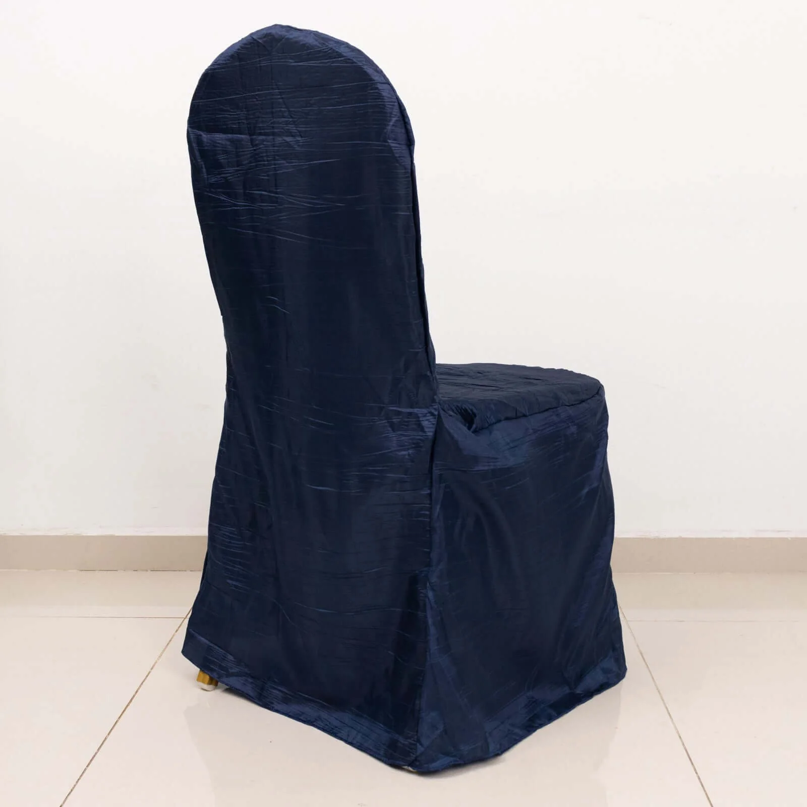 Crinkle Crushed Taffeta Banquet Chair Cover Navy Blue - Reusable Slipcover - Image 11