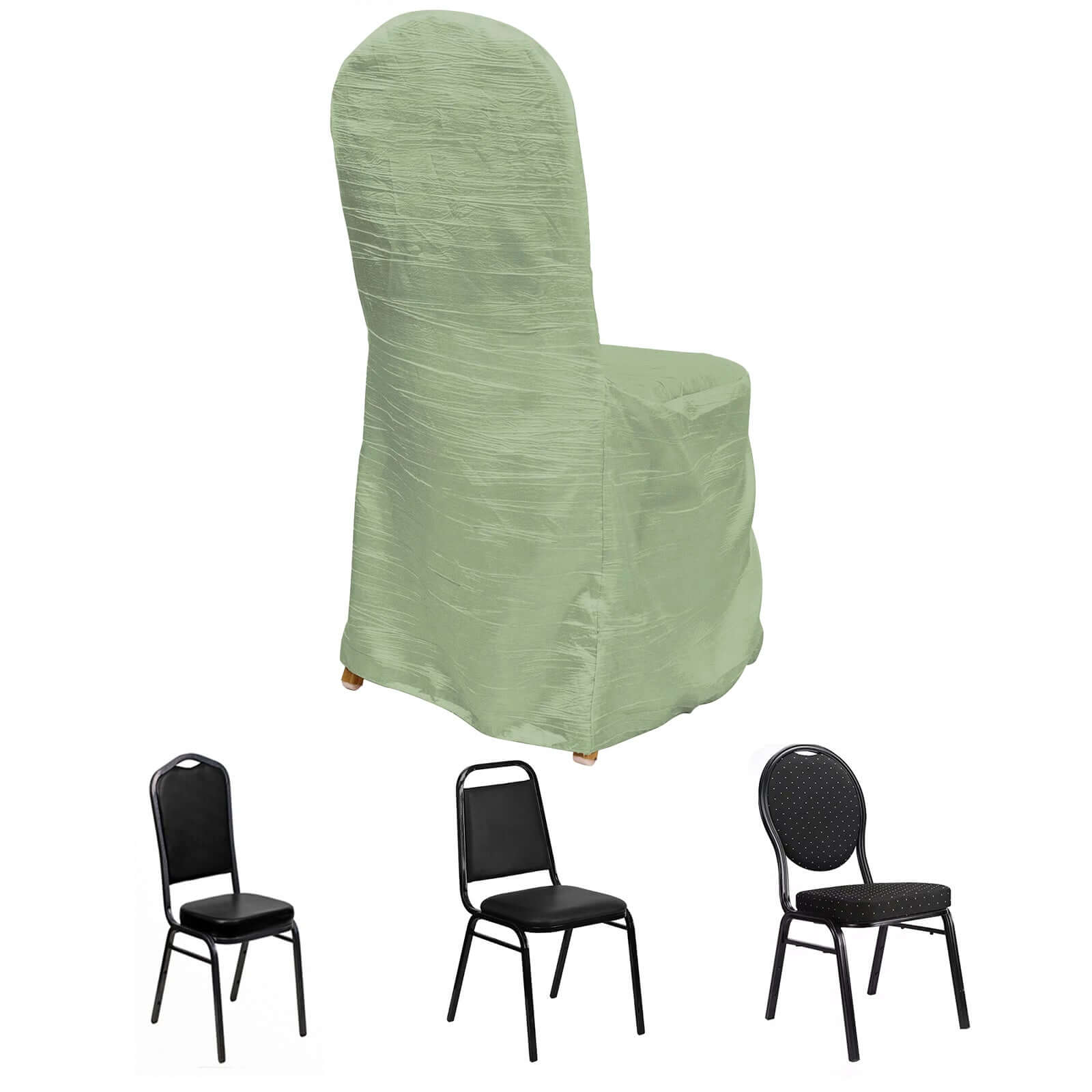 Crinkle Crushed Taffeta Banquet Chair Cover Sage Green - Reusable Slipcover