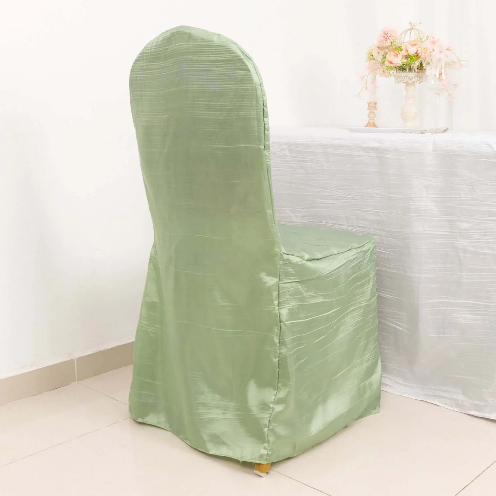 Crinkle Crushed Taffeta Banquet Chair Cover Sage Green - Reusable Slipcover - Image 10