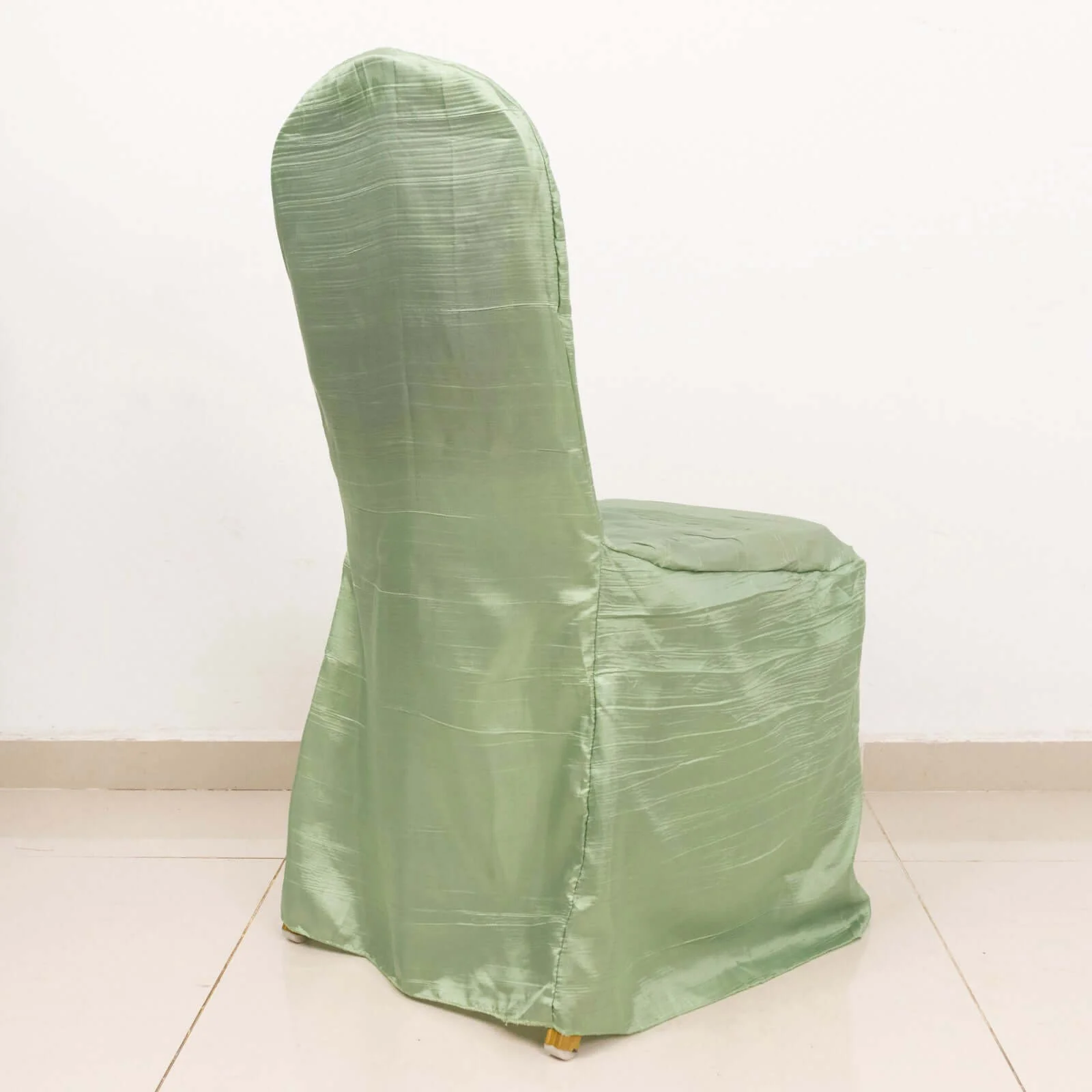 Crinkle Crushed Taffeta Banquet Chair Cover Sage Green - Reusable Slipcover - Image 11