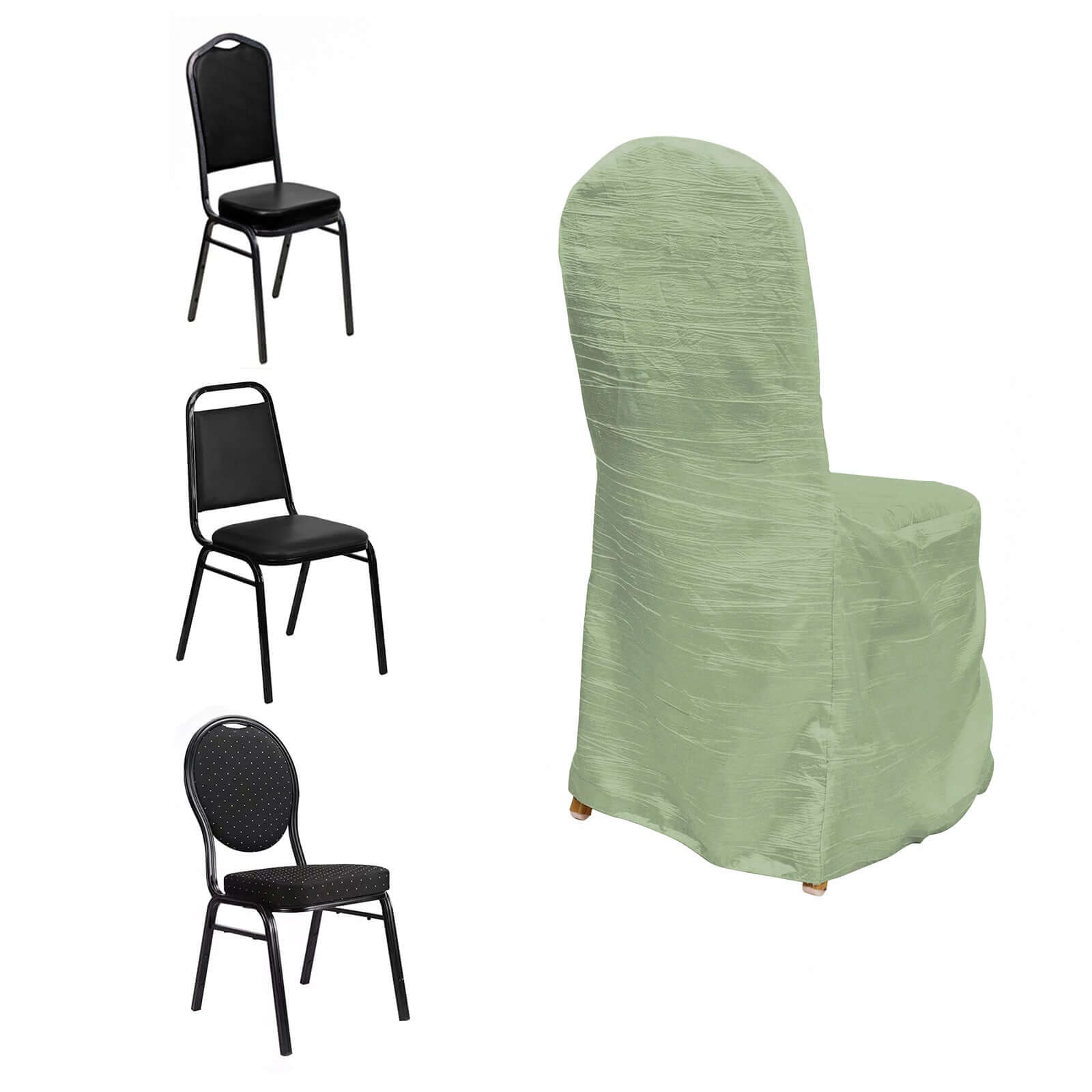 Crinkle Crushed Taffeta Banquet Chair Cover Sage Green - Reusable Slipcover - Image 6