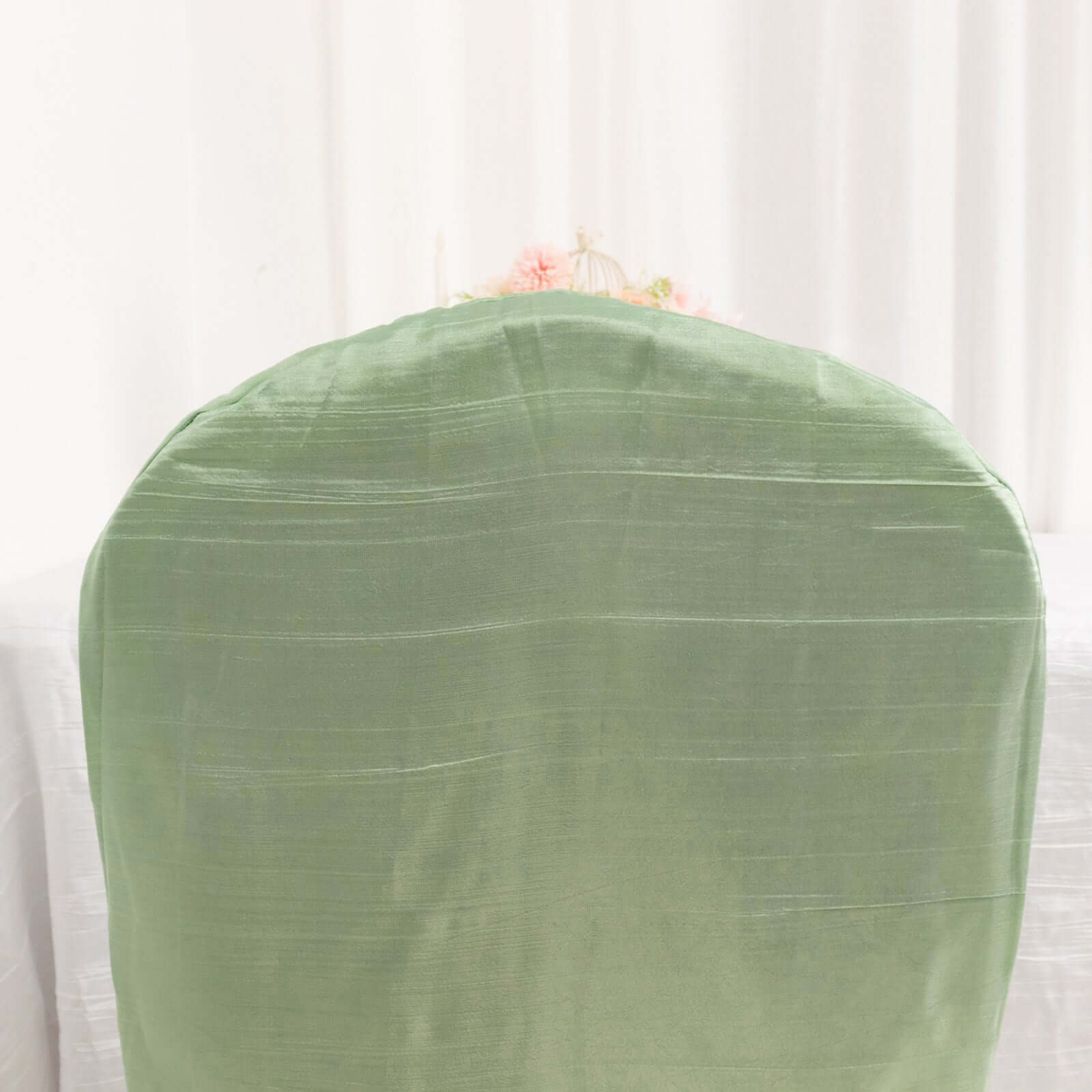 Crinkle Crushed Taffeta Banquet Chair Cover Sage Green - Reusable Slipcover - Image 7