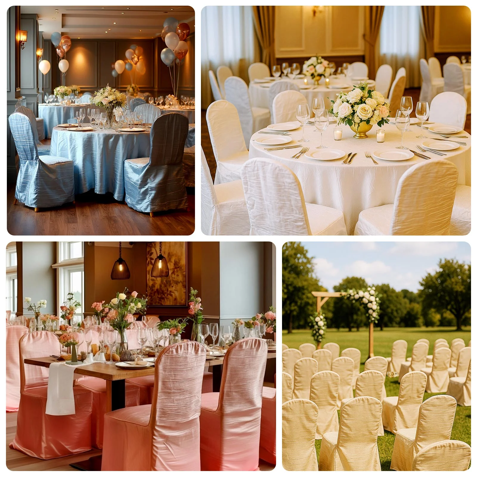 Crinkle Crushed Taffeta Banquet Chair Cover White - Reusable Graceful Design for Weddings - Image 5