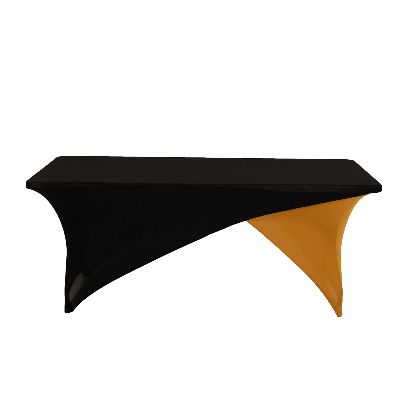 Stretch Spandex Rectangle Table Cover 72"x30" Black/Gold - Cross Over Two-Piece Fitted Tablecloth - Image 5