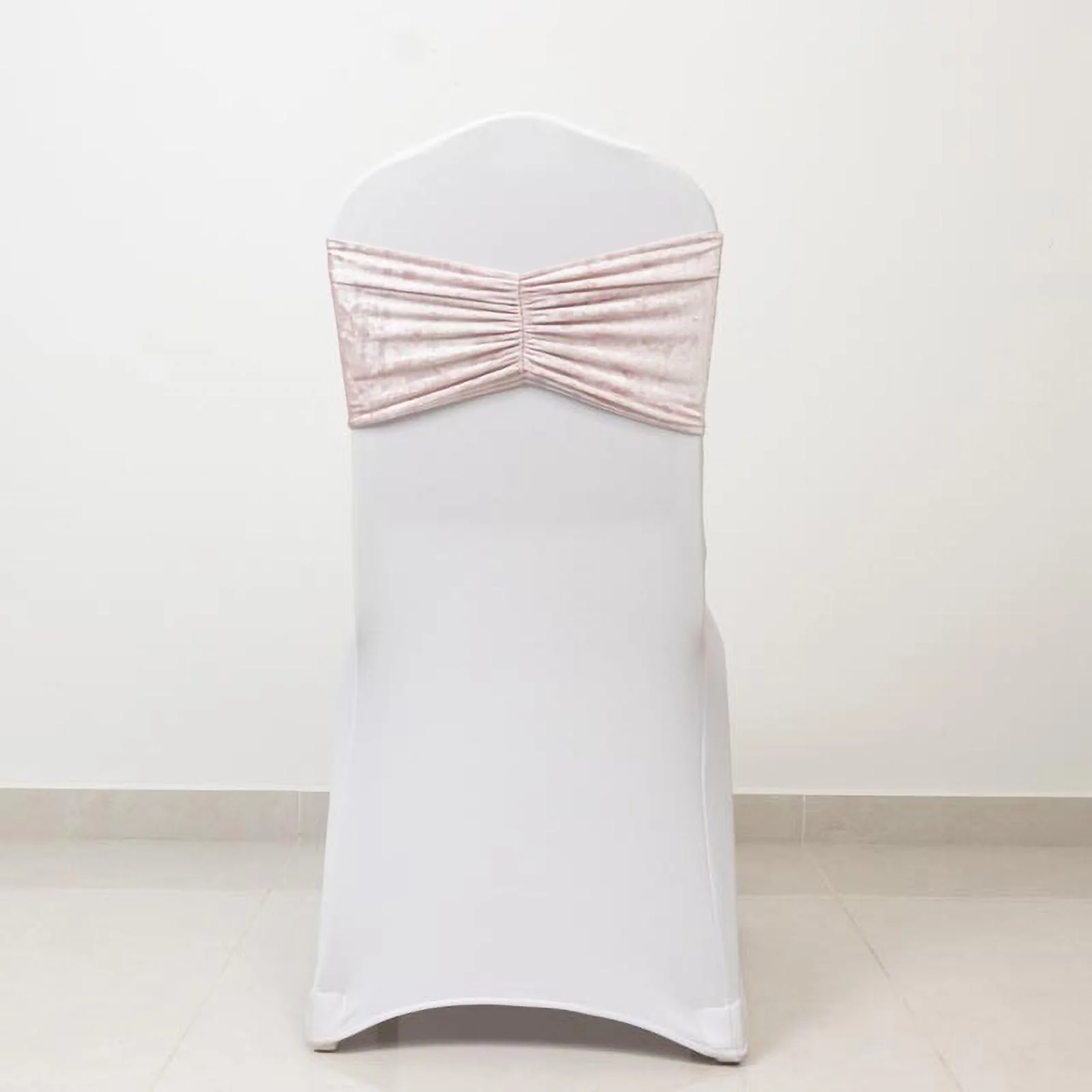 5 Pack Crushed Velvet Chair Sashes Blush, Wide Ruffle Style Textured Decorative Chair Bands - 8"x15" - Image 6