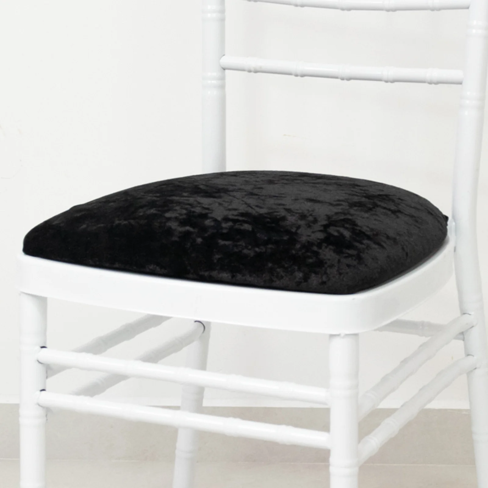 5 Pack Crushed Velvet Chiavari Chair Seat Pad Covers – Black Stretch Cushion Slipcovers for Dining Chairs, Washable & Reusable