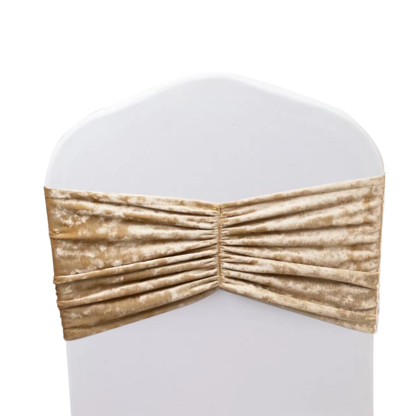 5 Pack Crushed Velvet Chair Sashes Champagne, Wide Ruffle Style Textured Decorative Chair Bands - 8"x15" - Image 3