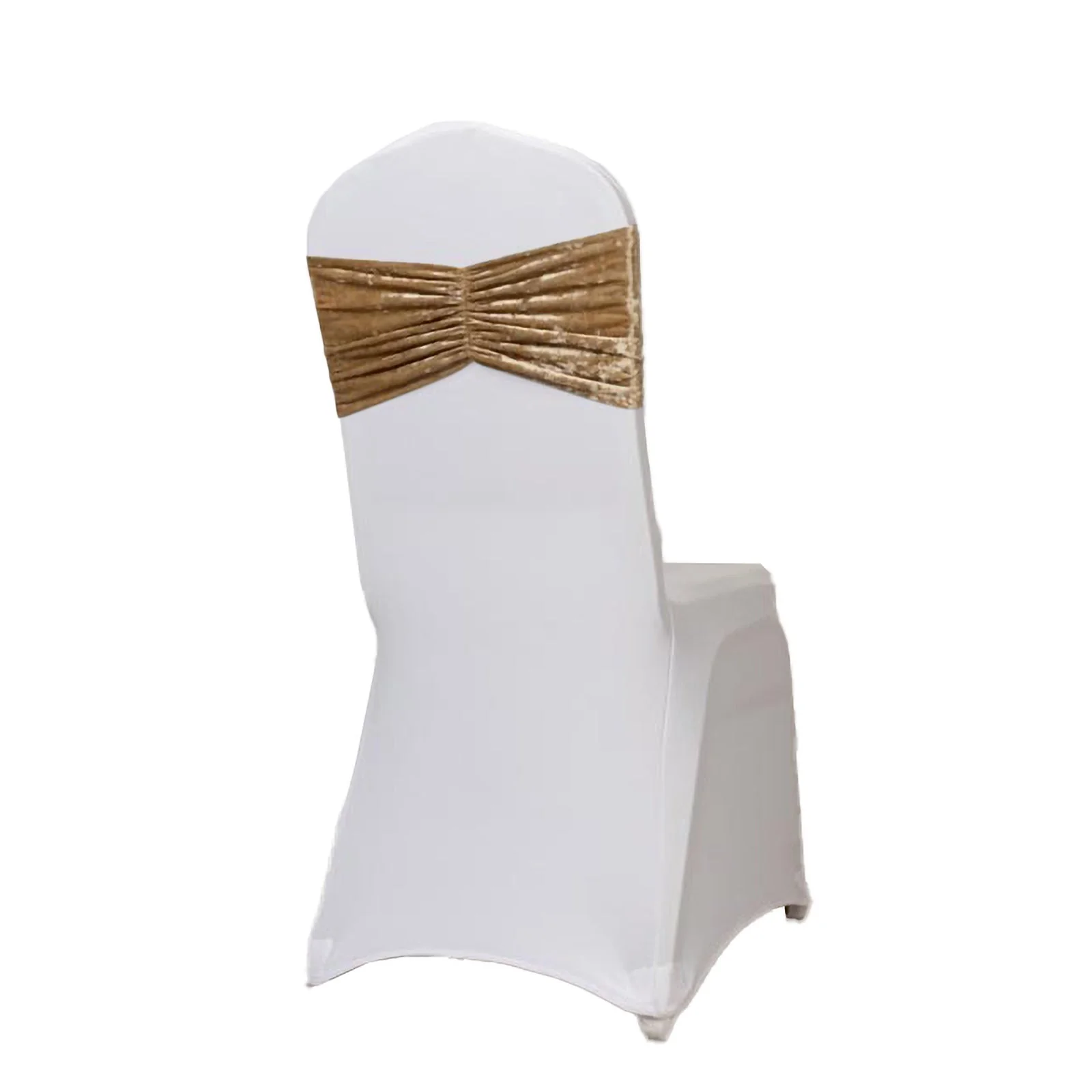 5 Pack Crushed Velvet Chair Sashes Champagne, Wide Ruffle Style Textured Decorative Chair Bands - 8"x15" - Image 8