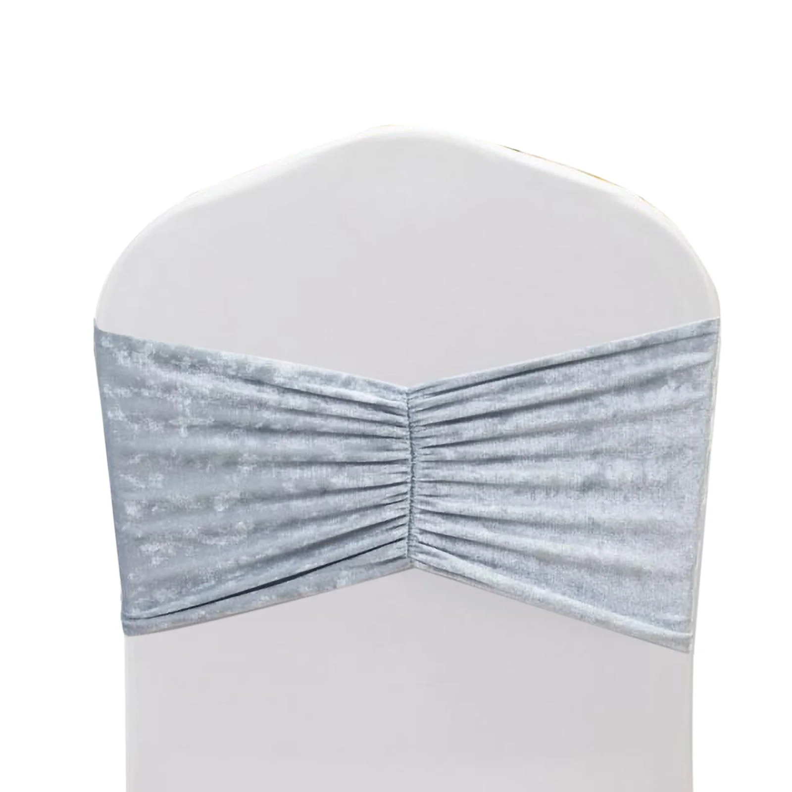5 Pack Crushed Velvet Chair Sashes Dusty Blue, Wide Ruffle Style Textured Decorative Chair Bands - 8"x15" - Image 3