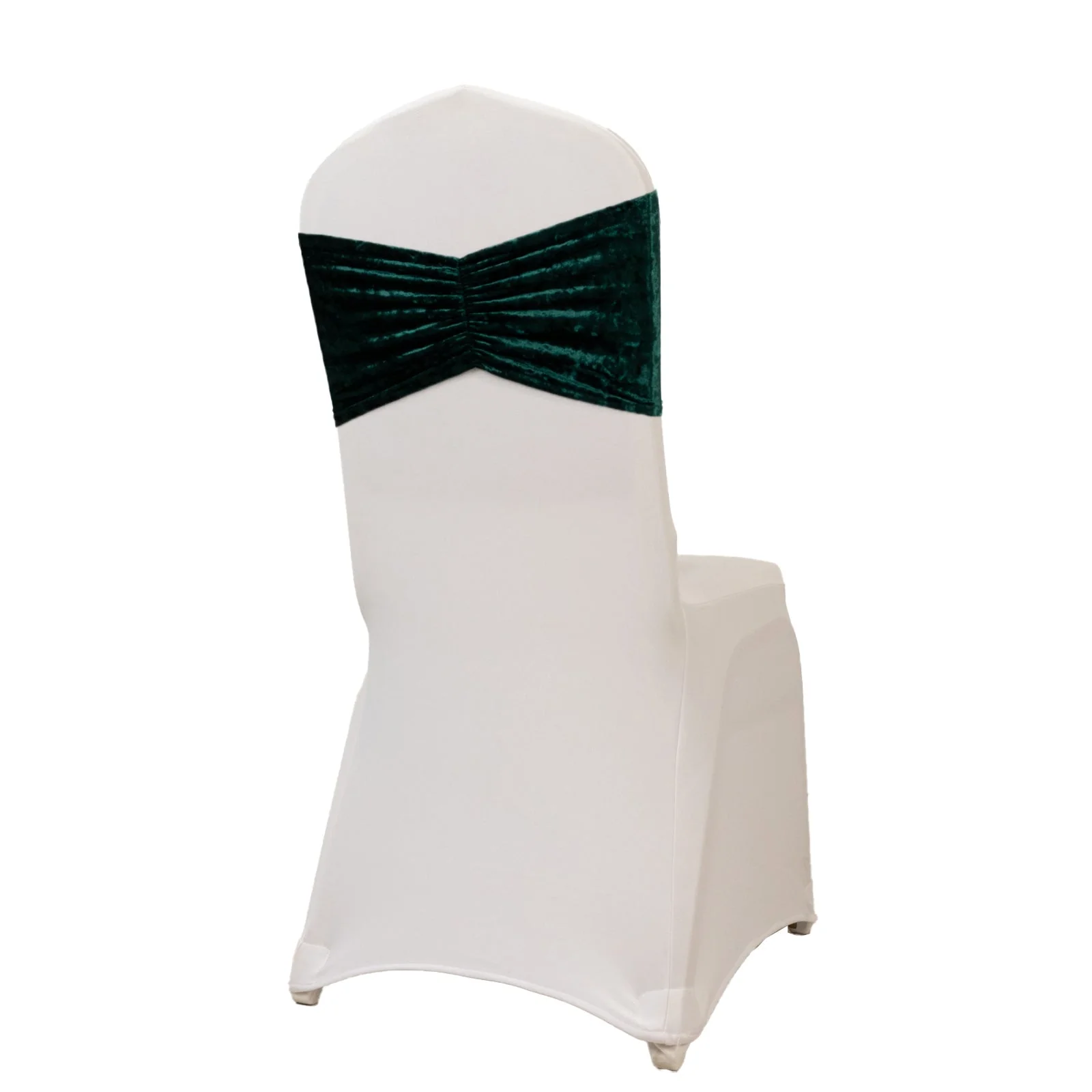 5 Pack Crushed Velvet Chair Sashes Hunter Emerald Green, Wide Ruffle Style Textured Decorative Chair Bands - 8"x15" - Image 8