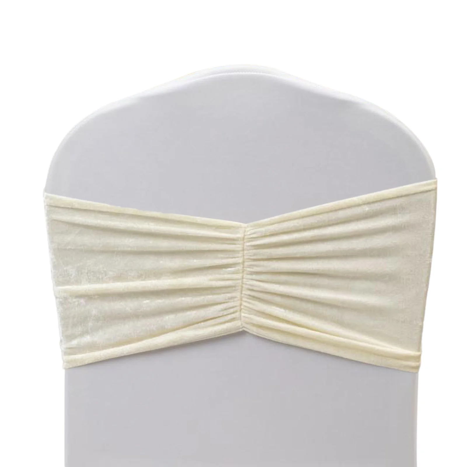 5 Pack Crushed Velvet Chair Sashes Ivory, Wide Ruffle Style Textured Decorative Chair Bands - 8"x15" - Image 3
