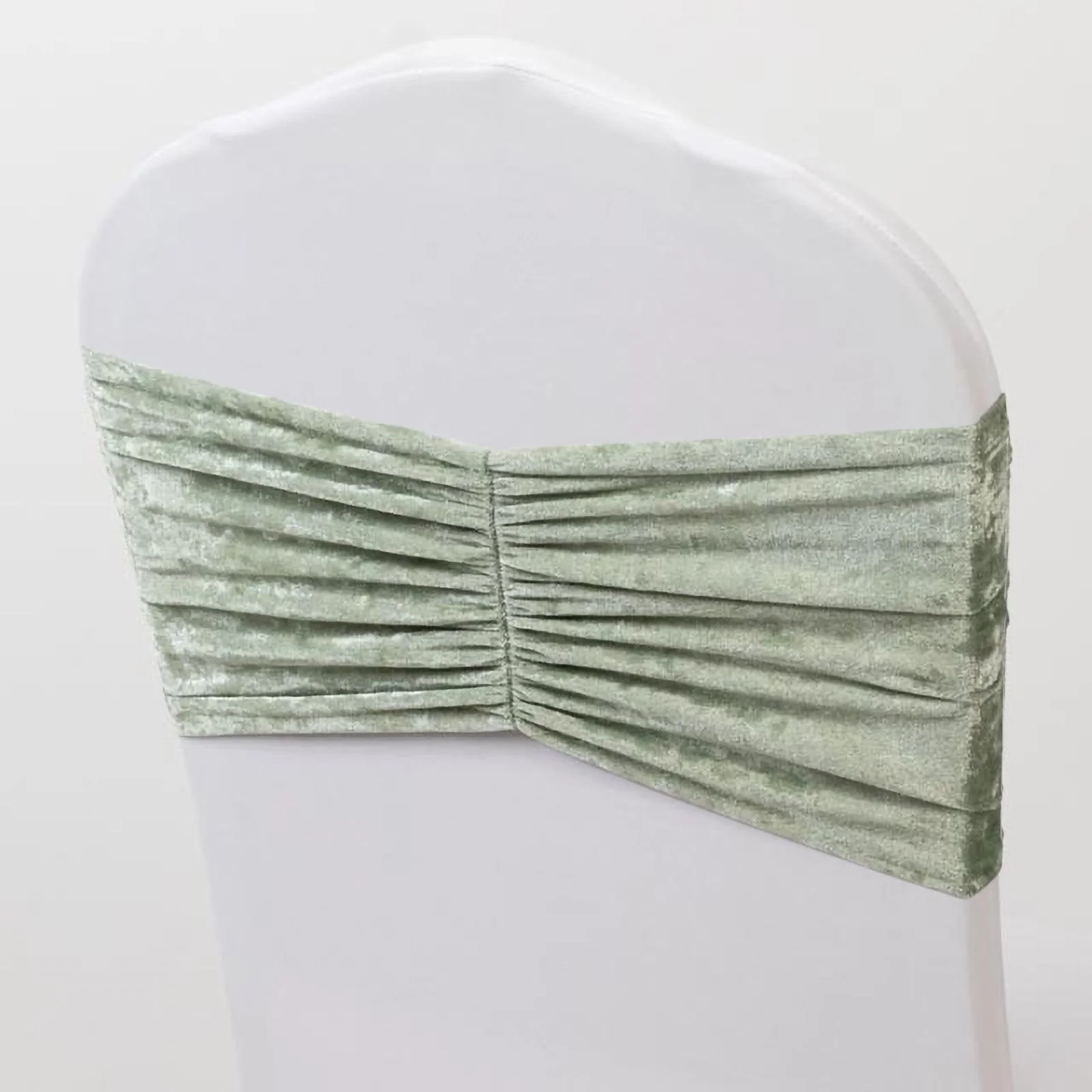 5 Pack Crushed Velvet Chair Sashes Sage Green, Wide Ruffle Style Textured Decorative Chair Bands - 8"x15" - Image 6