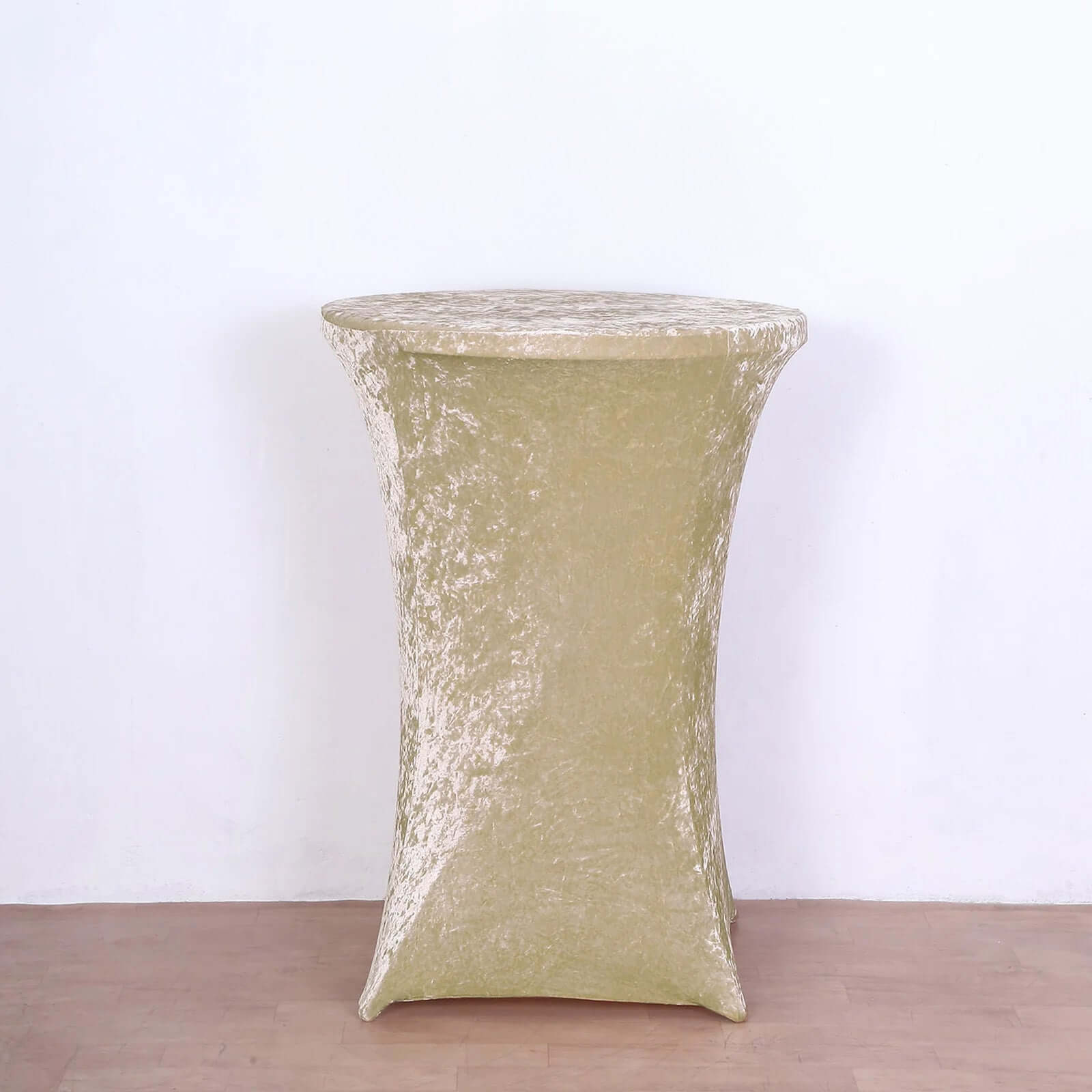 Crushed Velvet Spandex Round Cocktail Table Cover 30" Beige - Smooth Fitted Highboy Tablecloth for Receptions & Functions