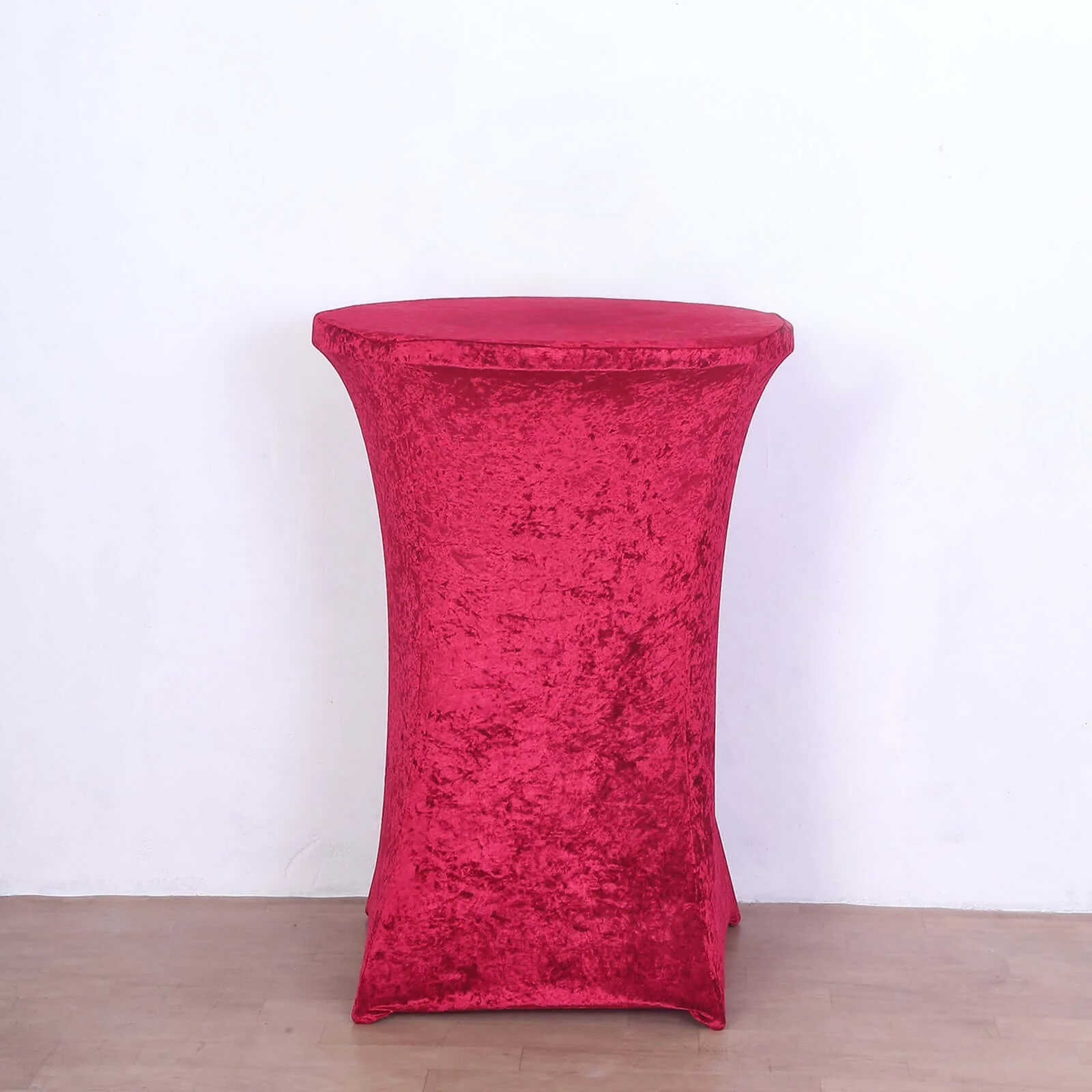 Crushed Velvet Spandex Round Cocktail Table Cover 30" Red - Smooth Fitted Highboy Tablecloth for Receptions & Functions