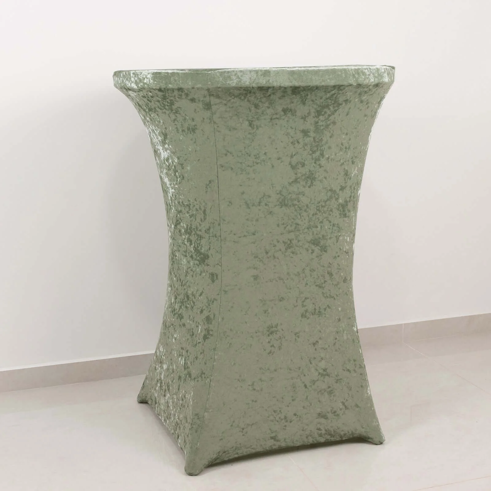 Crushed Velvet Spandex Round Cocktail Table Cover 30" Sage Green - Smooth Fitted Highboy Tablecloth for Receptions & Functions - Image 3