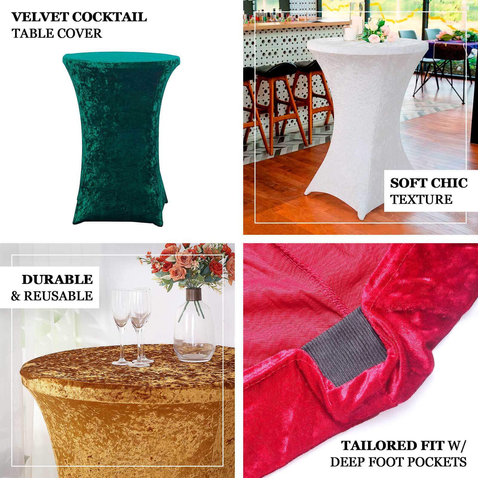 Crushed Velvet Spandex Round Cocktail Table Cover 30" Sage Green - Smooth Fitted Highboy Tablecloth for Receptions & Functions - Image 4