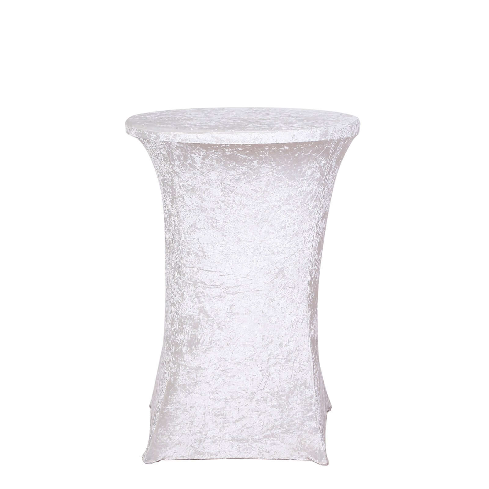 Crushed Velvet Spandex Round Cocktail Table Cover 30" White - Smooth Fitted Highboy Tablecloth for Receptions & Functions - Image 7