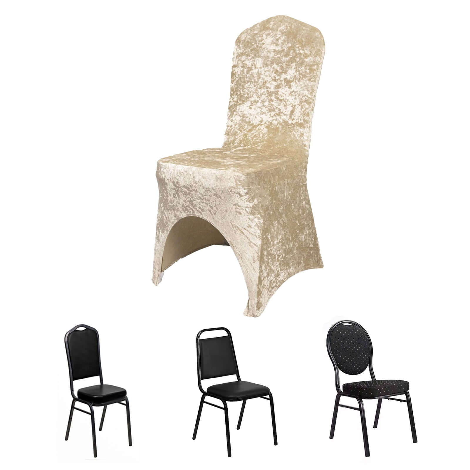 Crushed Velvet Spandex Stretch Banquet Chair Cover 190GSM Beige - Fitted with Foot Pockets