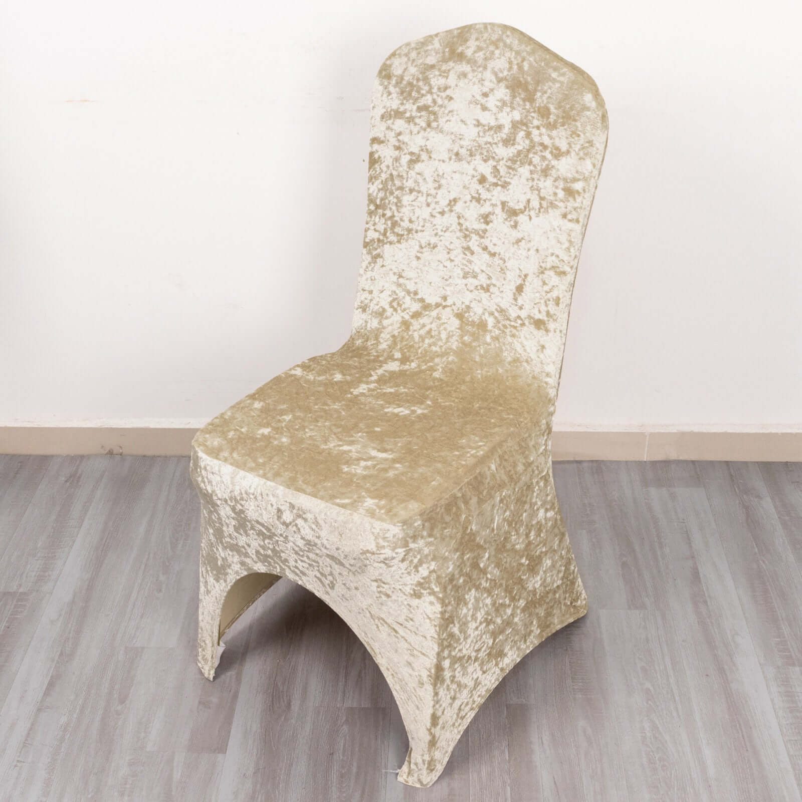 Crushed Velvet Spandex Stretch Banquet Chair Cover 190GSM Beige - Fitted with Foot Pockets - Image 3