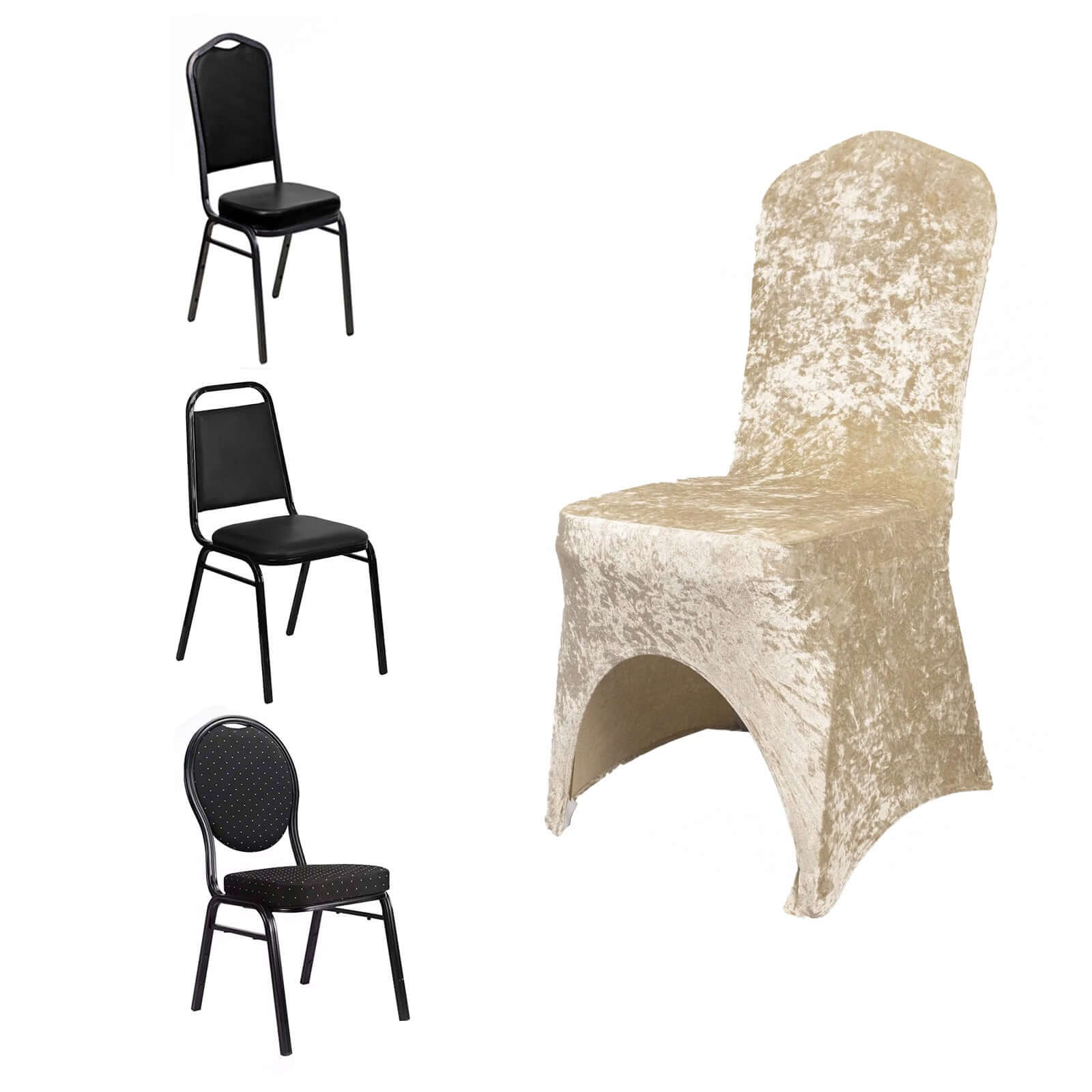 Crushed Velvet Spandex Stretch Banquet Chair Cover 190GSM Beige - Fitted with Foot Pockets - Image 4