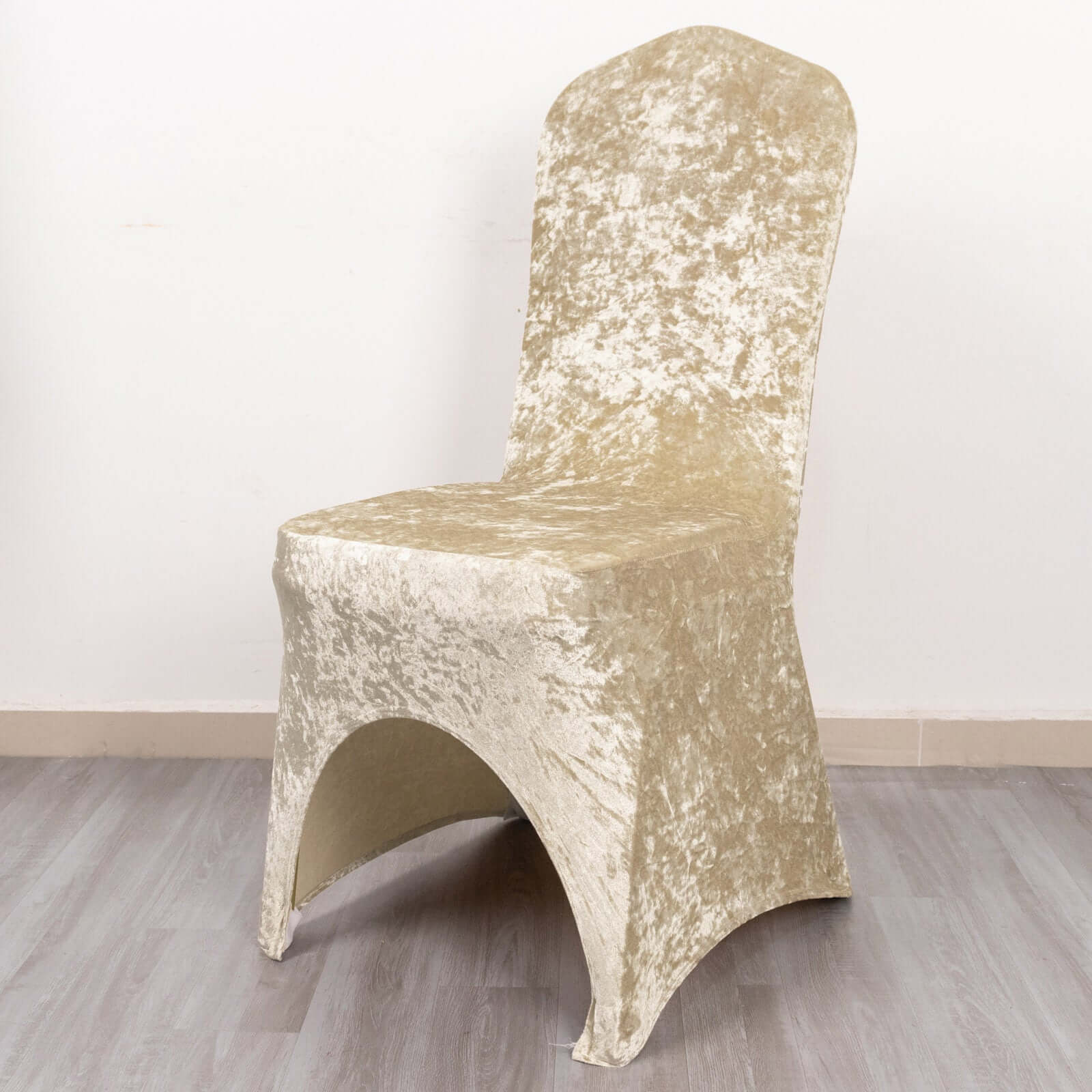 Crushed Velvet Spandex Stretch Banquet Chair Cover 190GSM Beige - Fitted with Foot Pockets - Image 7