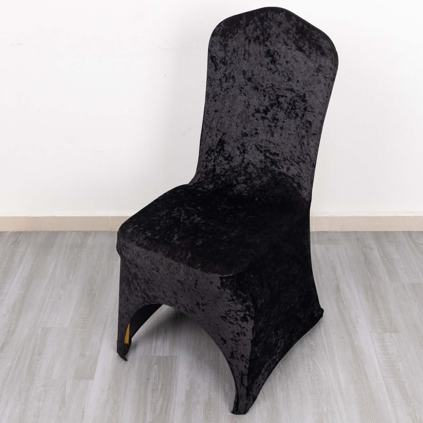 Crushed Velvet Spandex Stretch Banquet Chair Cover 190GSM Black - Fitted with Foot Pockets - Image 3