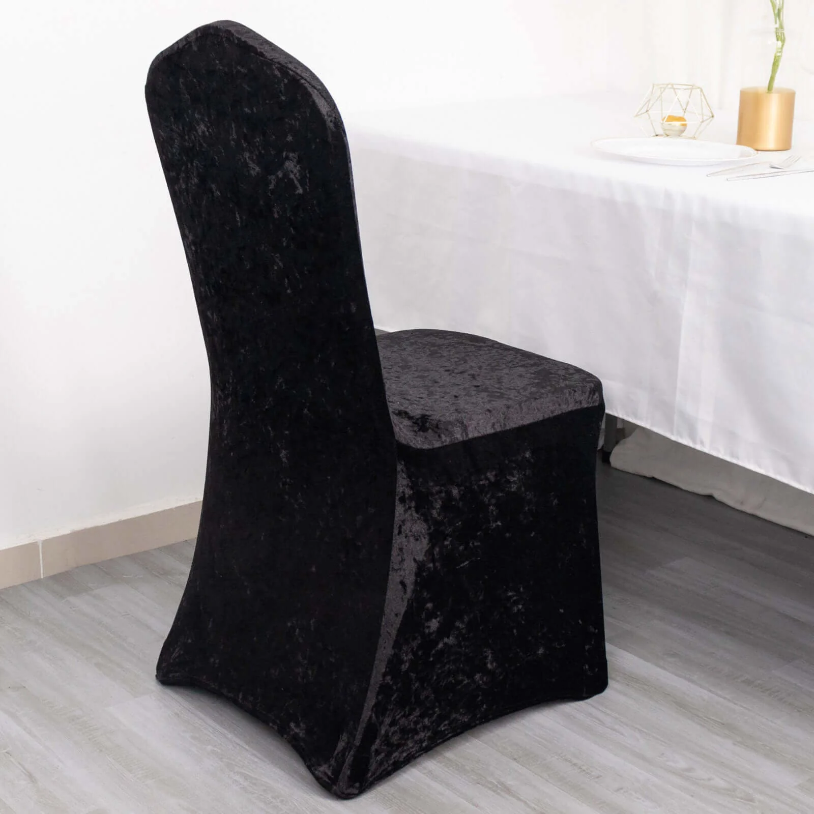 Crushed Velvet Spandex Stretch Banquet Chair Cover 190GSM Black - Fitted with Foot Pockets - Image 6