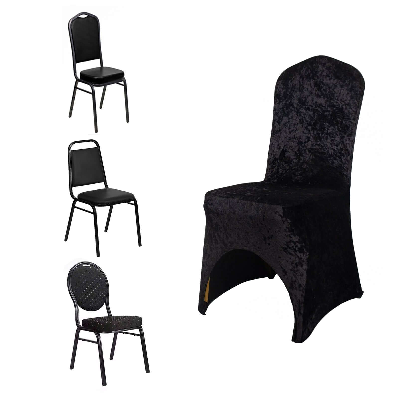 Crushed Velvet Spandex Stretch Banquet Chair Cover 190GSM Black - Fitted with Foot Pockets - Image 8