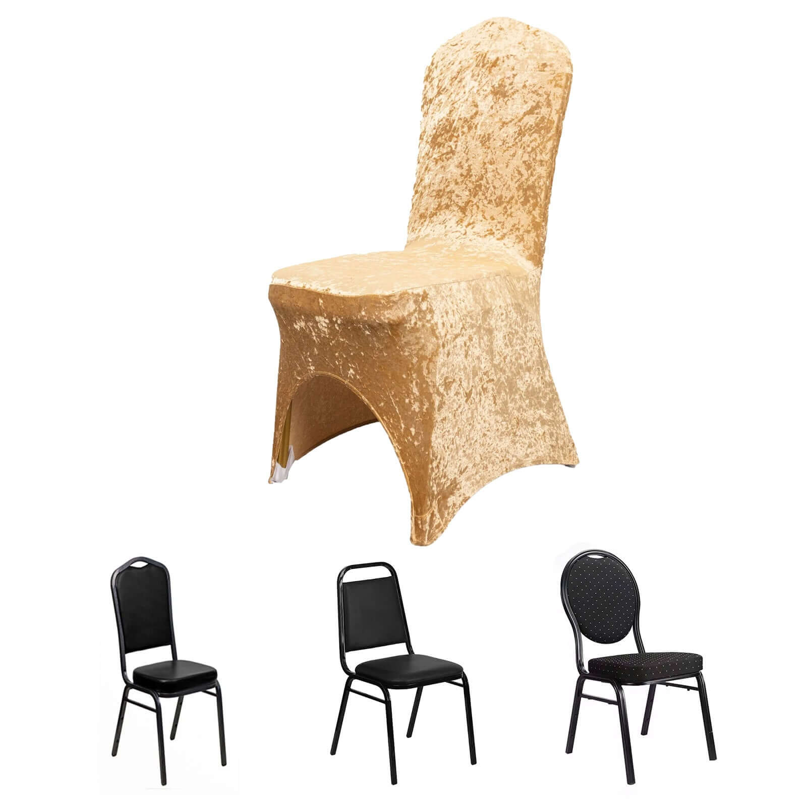 Crushed Velvet Spandex Stretch Banquet Chair Cover 190GSM Champagne - Fitted with Foot Pockets