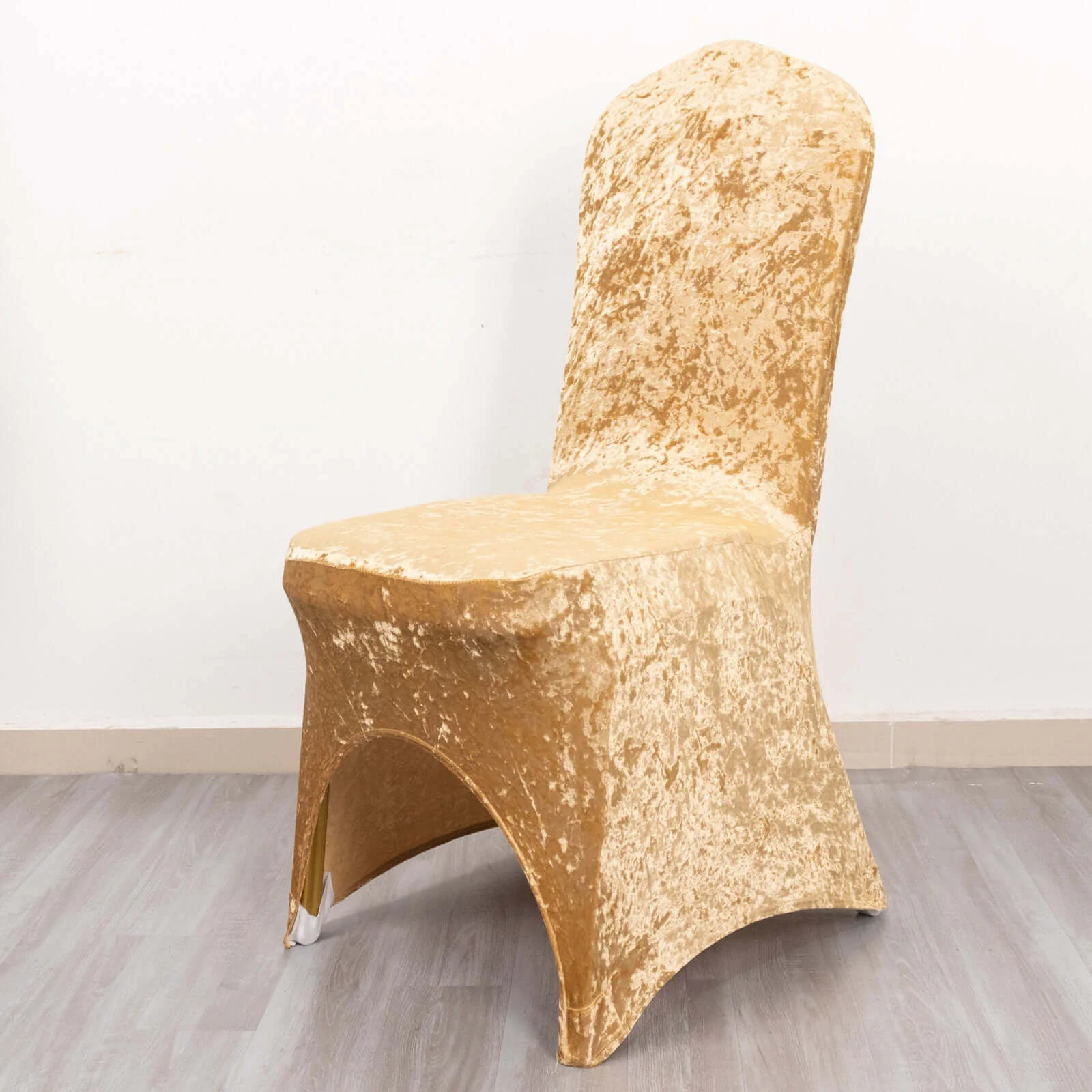 Crushed Velvet Spandex Stretch Banquet Chair Cover 190GSM Champagne - Fitted with Foot Pockets - Image 10