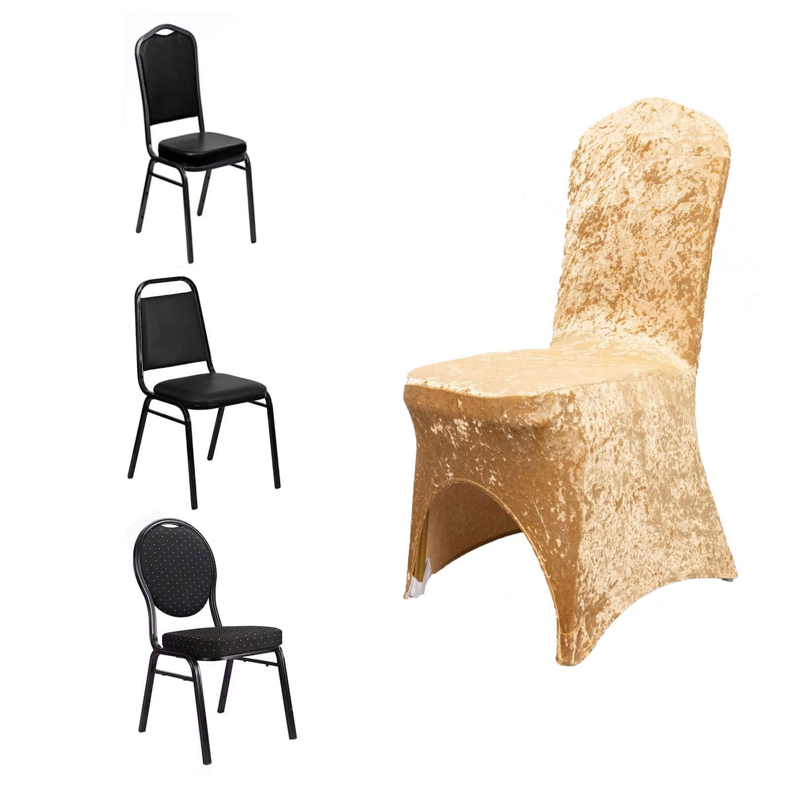 Crushed Velvet Spandex Stretch Banquet Chair Cover 190GSM Champagne - Fitted with Foot Pockets - Image 13