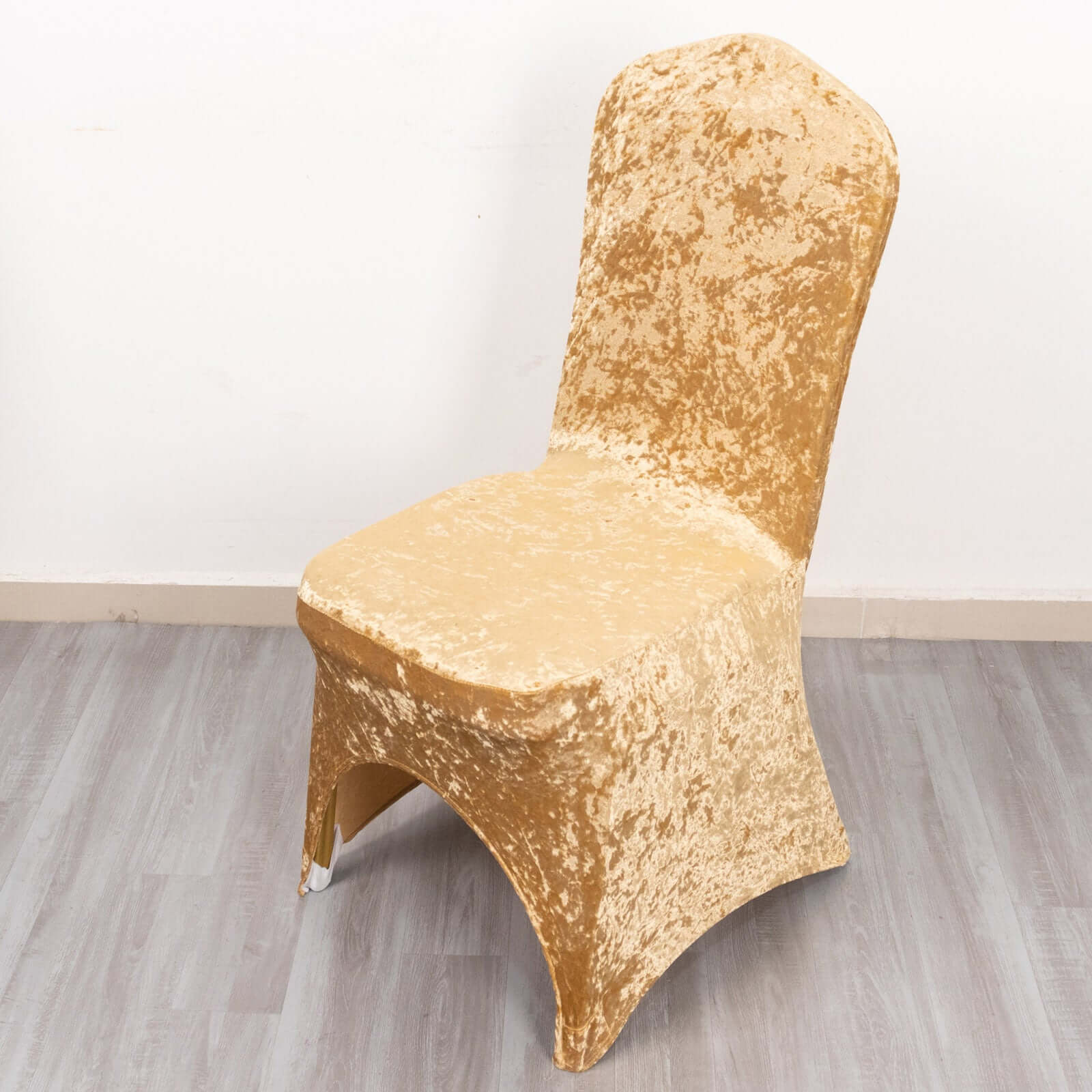 Crushed Velvet Spandex Stretch Banquet Chair Cover 190GSM Champagne - Fitted with Foot Pockets - Image 3