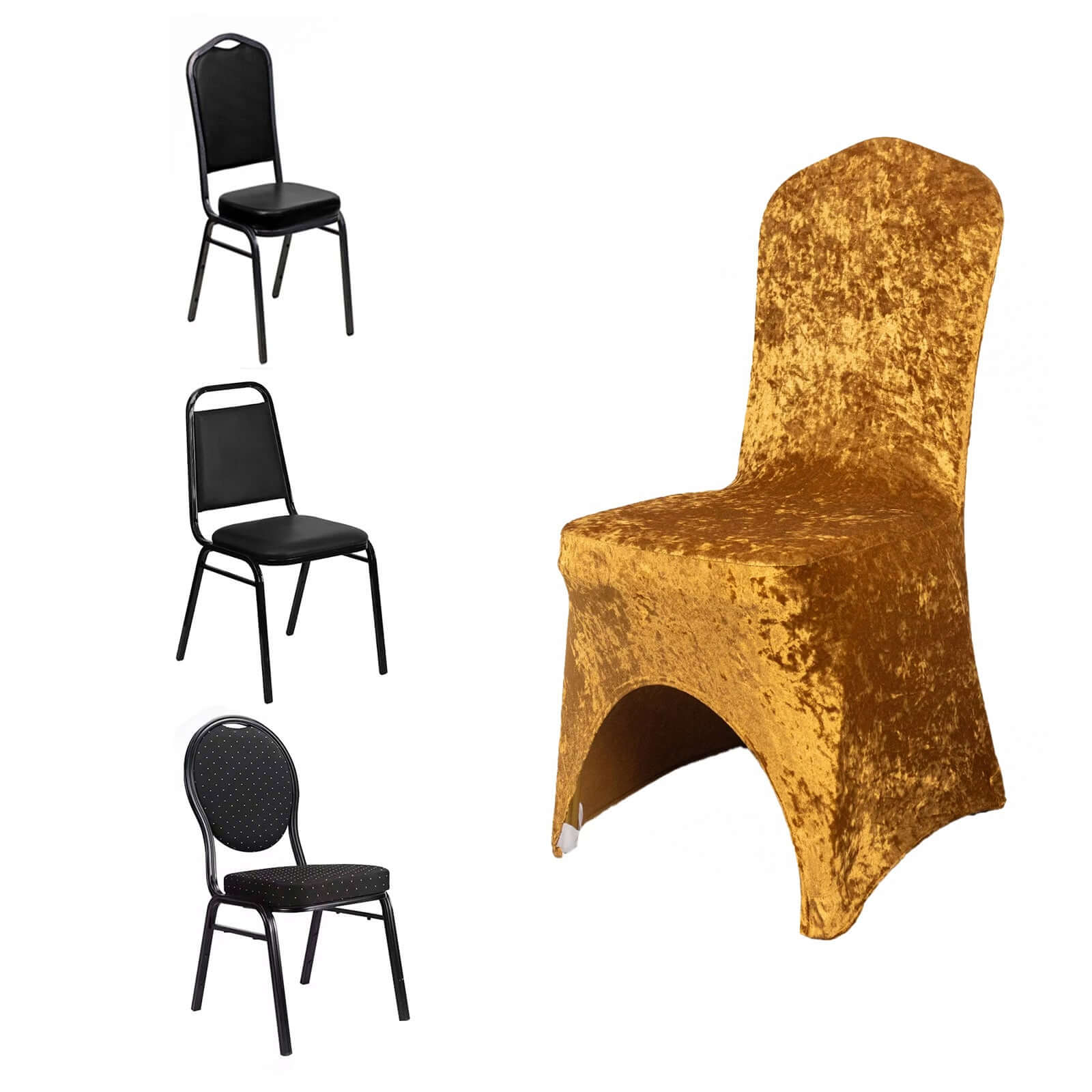 Crushed Velvet Spandex Stretch Banquet Chair Cover 190GSM Gold - Fitted with Foot Pockets - Image 8