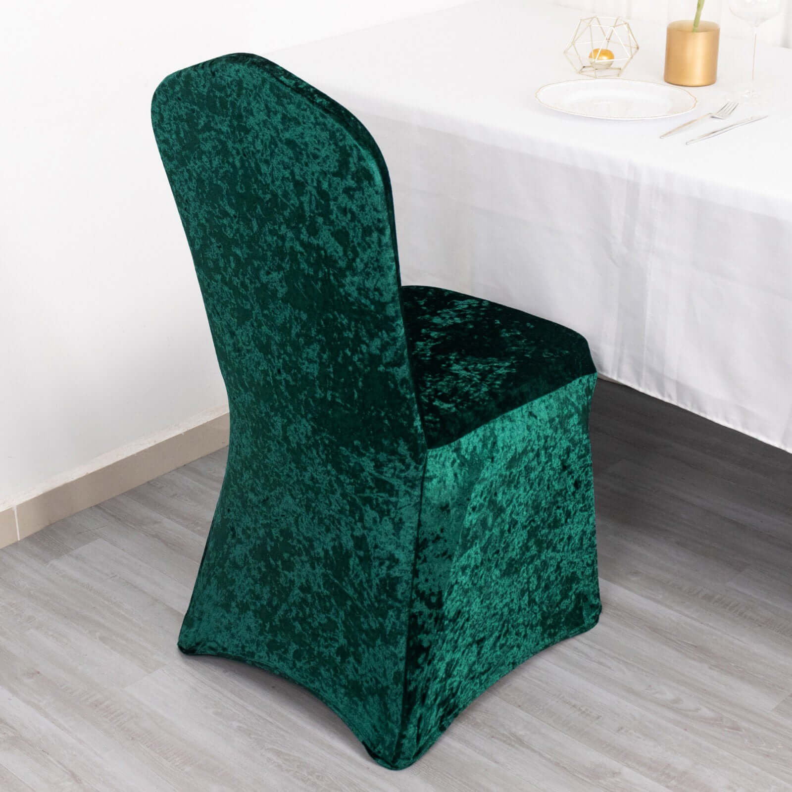 Crushed Velvet Spandex Stretch Banquet Chair Cover 190GSM Hunter Emerald Green - Fitted with Foot Pockets - Image 6