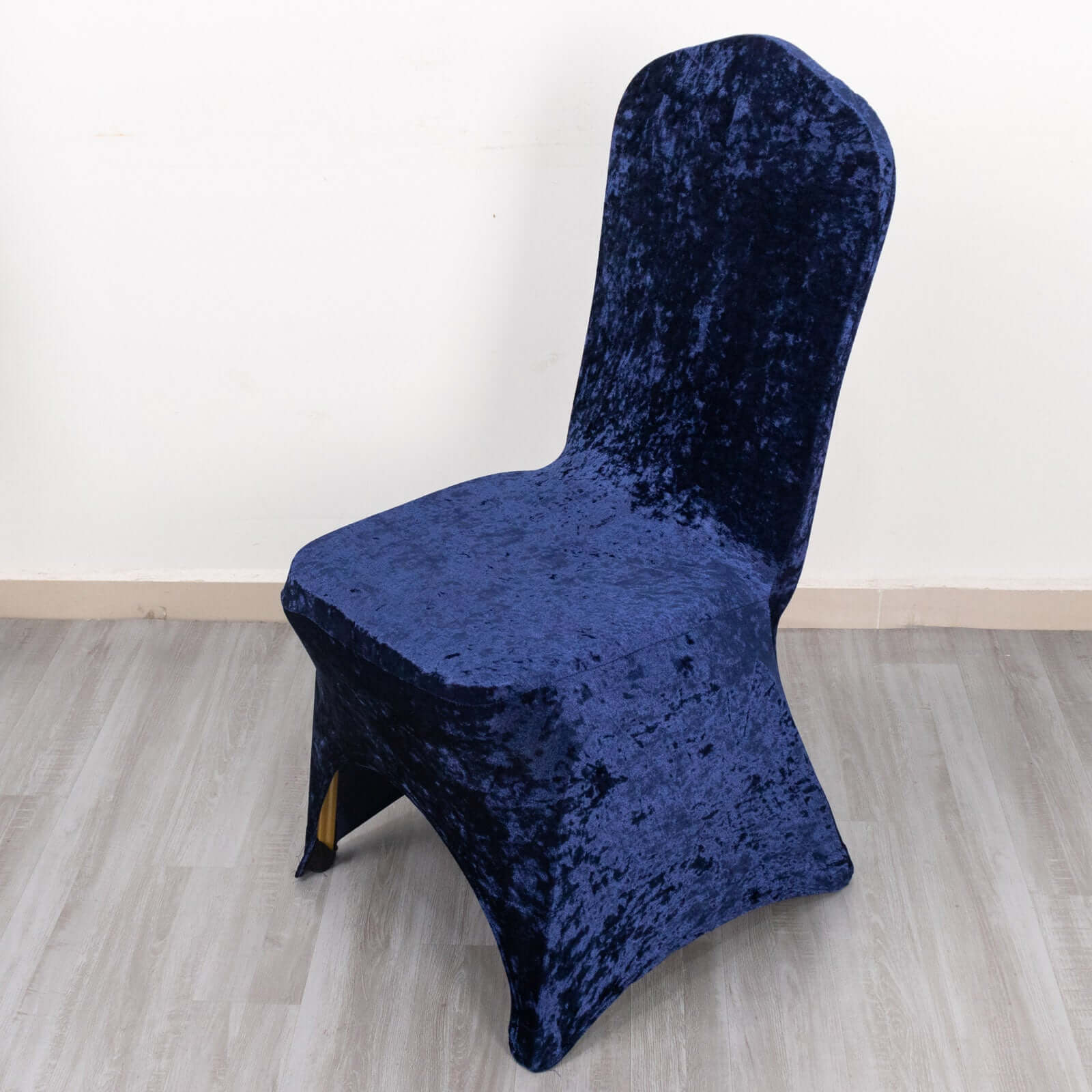Crushed Velvet Spandex Stretch Banquet Chair Cover 190GSM Navy Blue - Fitted with Foot Pockets - Image 3