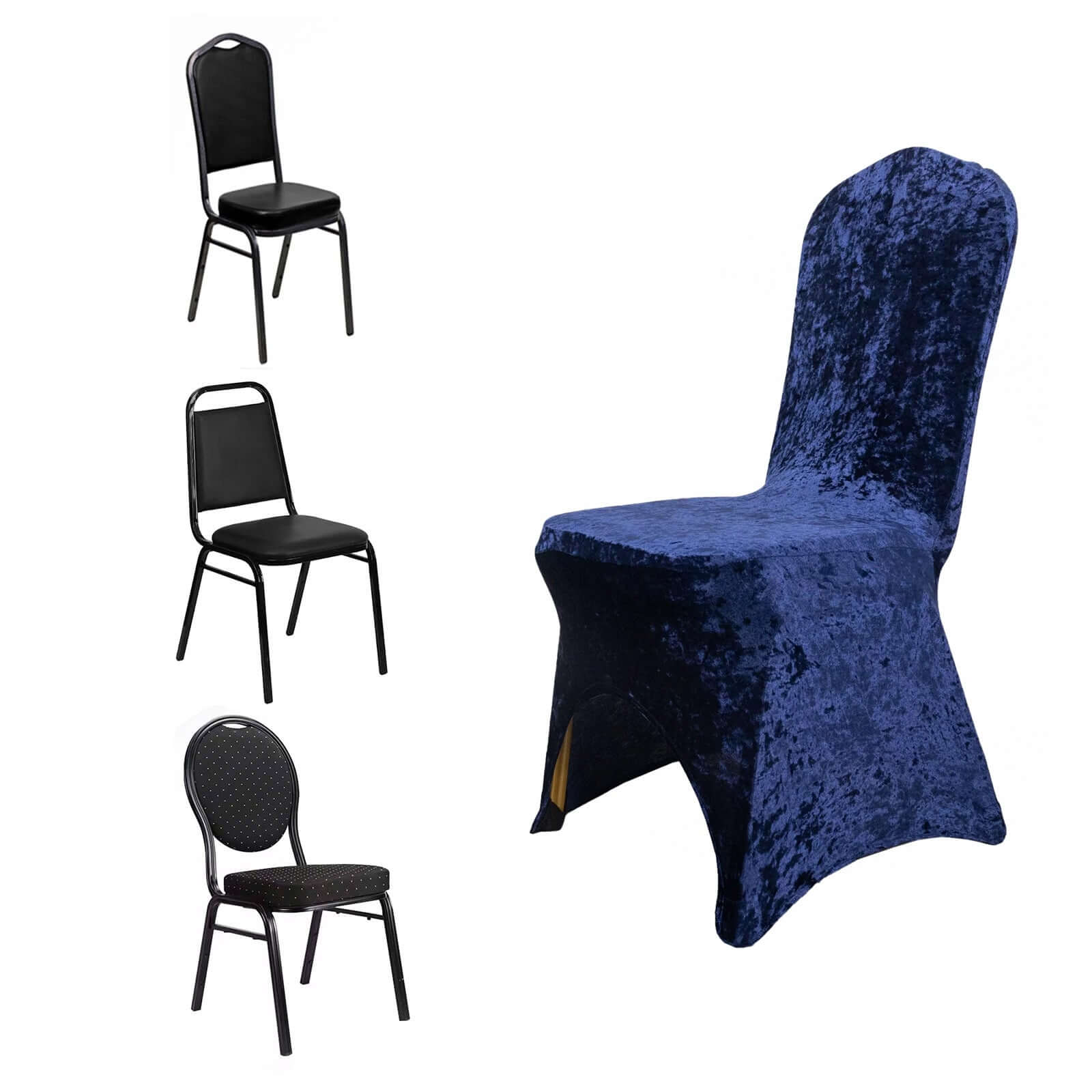 Crushed Velvet Spandex Stretch Banquet Chair Cover 190GSM Navy Blue - Fitted with Foot Pockets - Image 8