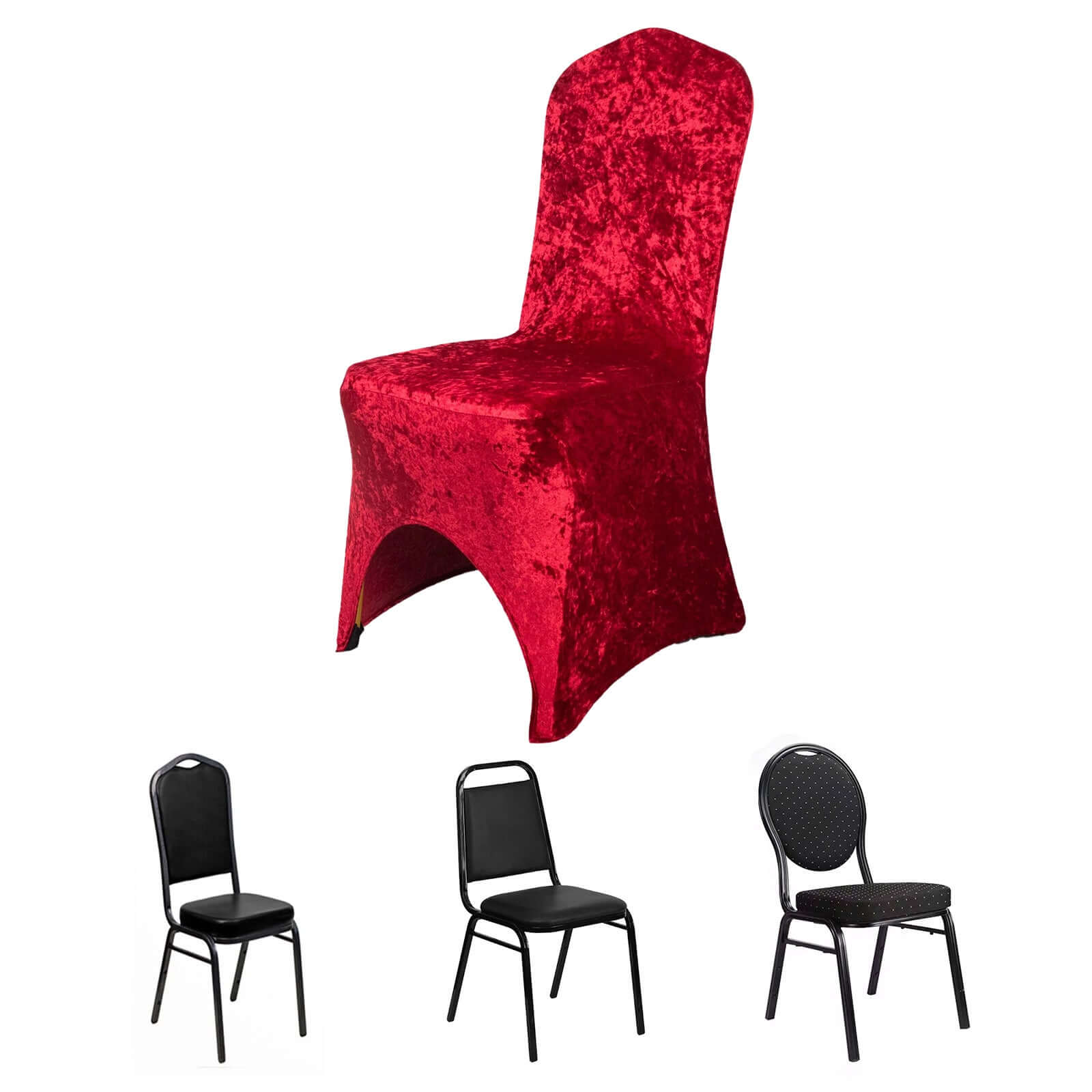 Crushed Velvet Spandex Stretch Banquet Chair Cover 190GSM Red - Fitted with Foot Pockets