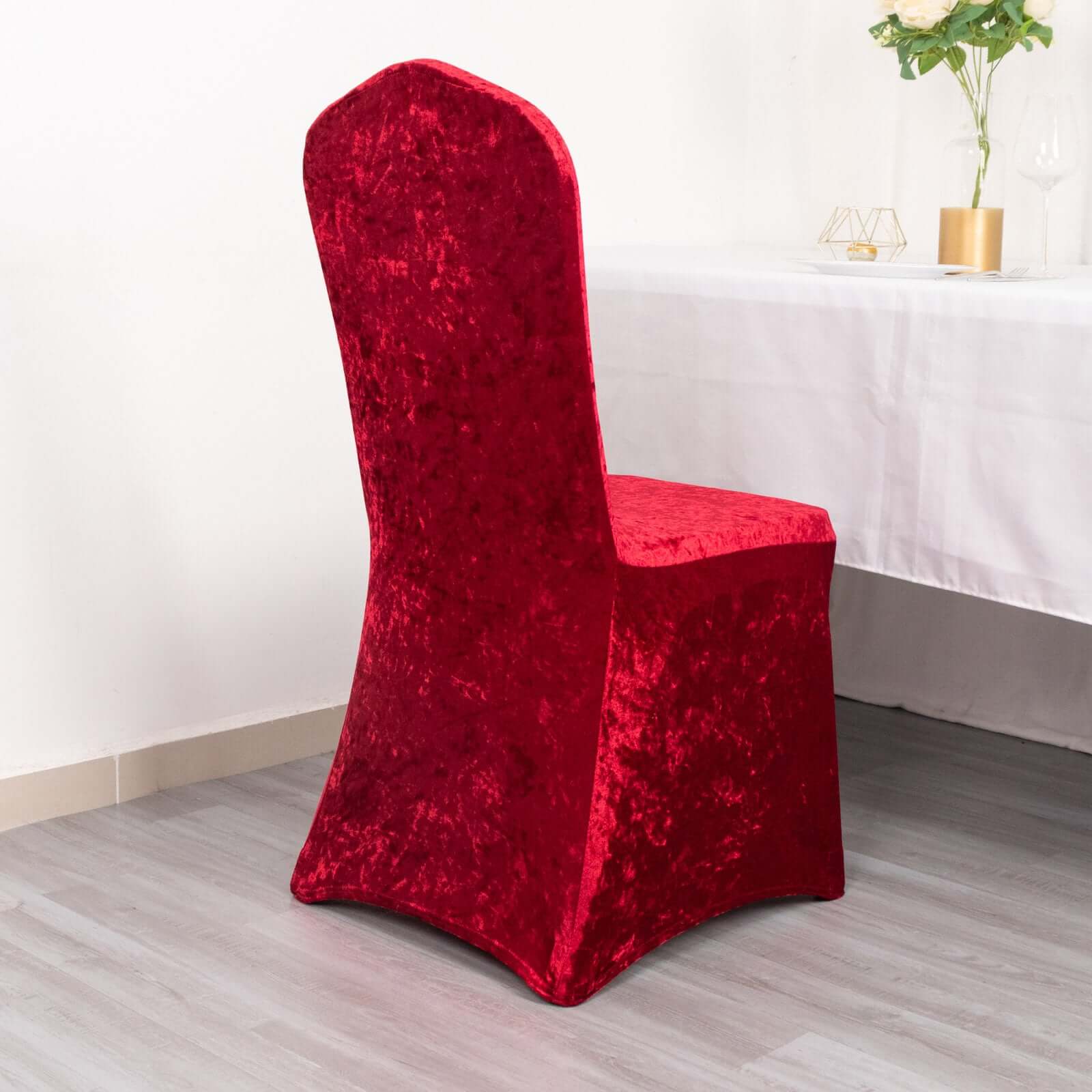 Crushed Velvet Spandex Stretch Banquet Chair Cover 190GSM Red - Fitted with Foot Pockets - Image 2