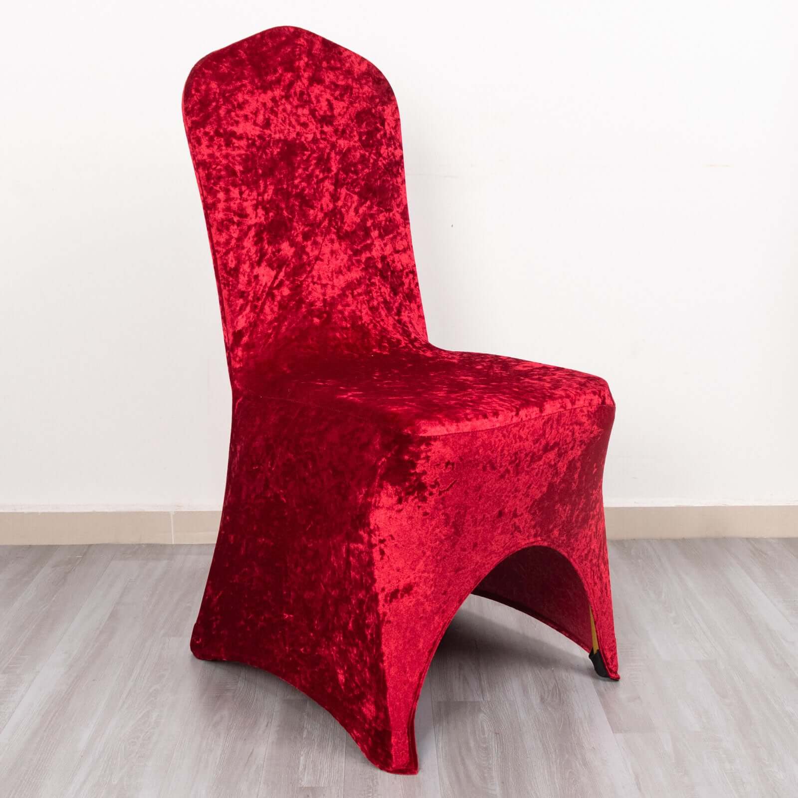 Crushed Velvet Spandex Stretch Banquet Chair Cover 190GSM Red - Fitted with Foot Pockets - Image 3